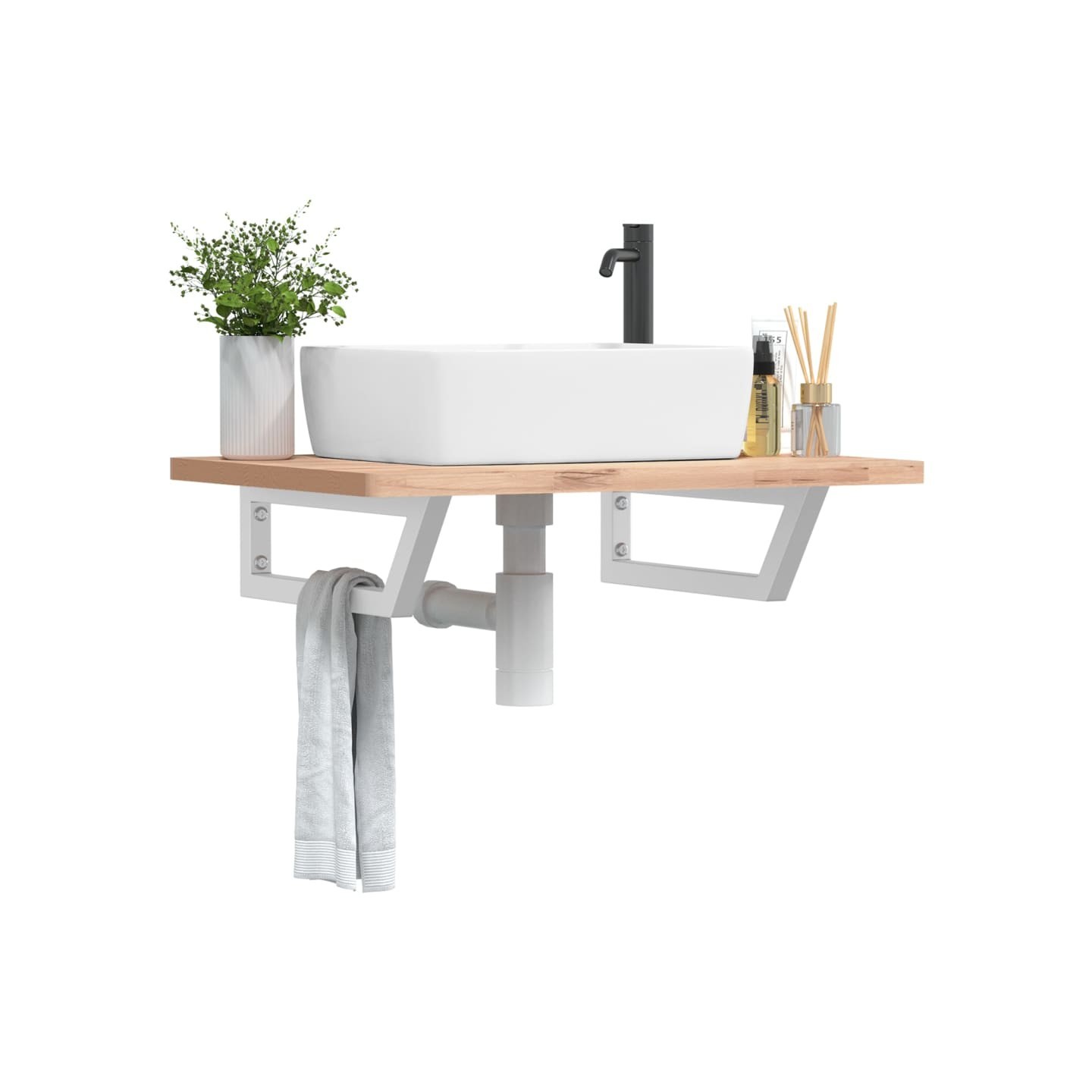 Supports d'étagères pour lavabo 2 pcs blanc trapèze acier