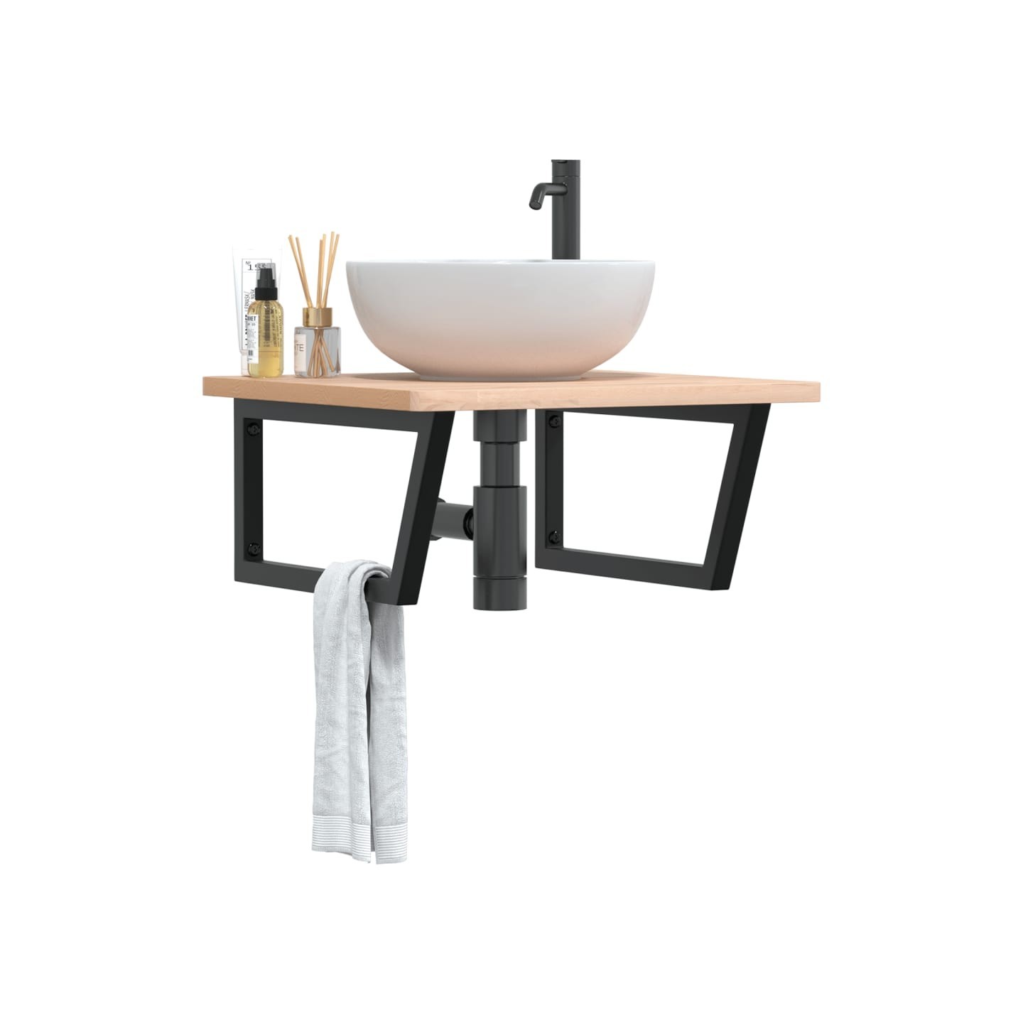 Supports d'étagères pour lavabo 2 pcs noir trapèze acier