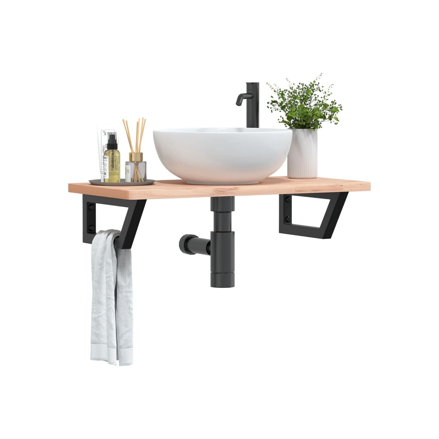 Supports d'étagères pour lavabo 2 pcs noir trapèze acier