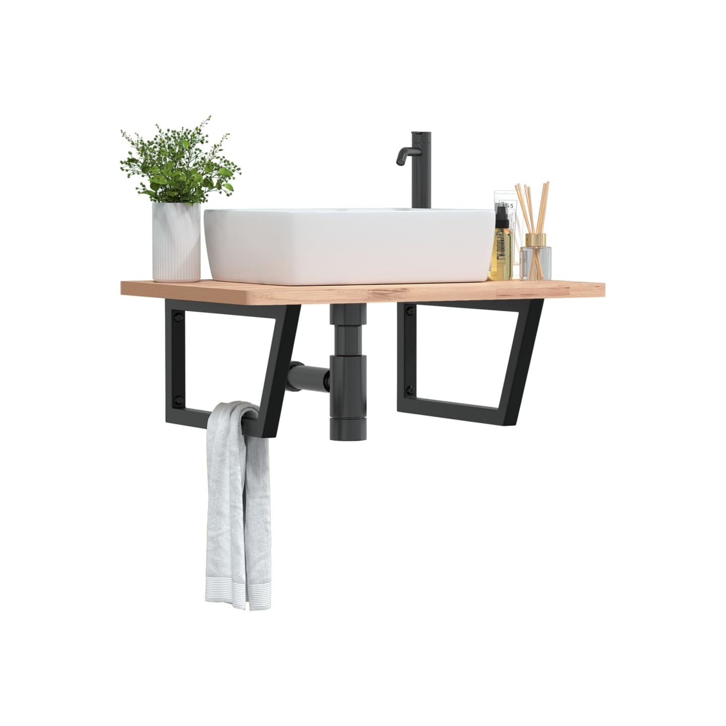 Supports d'étagères pour lavabo 2 pcs noir trapèze acier