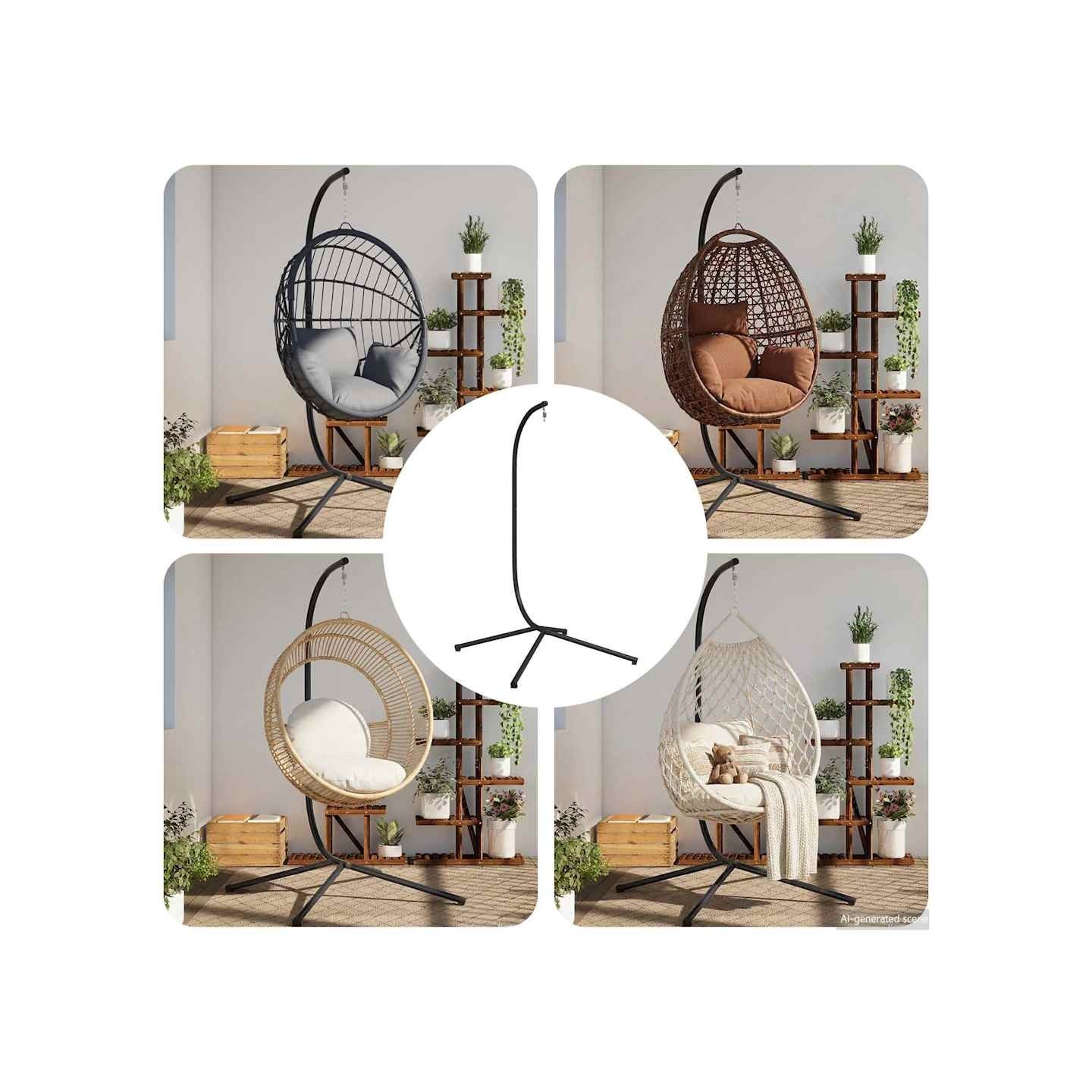 Support pour Fauteuil Œuf Suspendu sans Panier Anthracite Acier (Base de Support Uniquement)