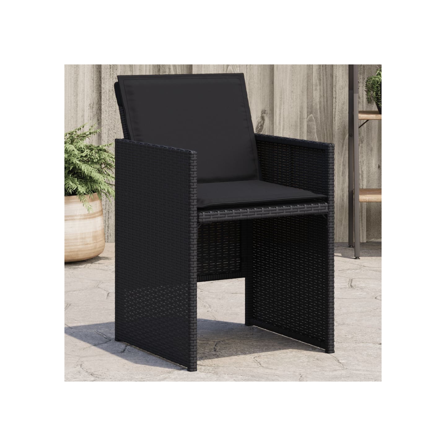 Chaises de jardin lot de 4 avec coussins noir résine tressée