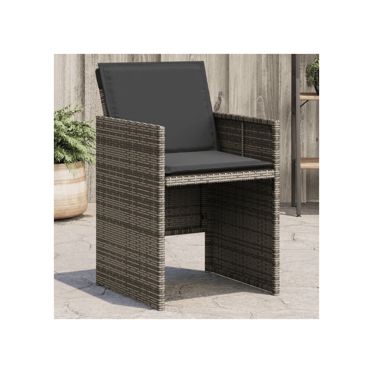 Chaises de jardin avec coussins lot de 4 gris résine tressée