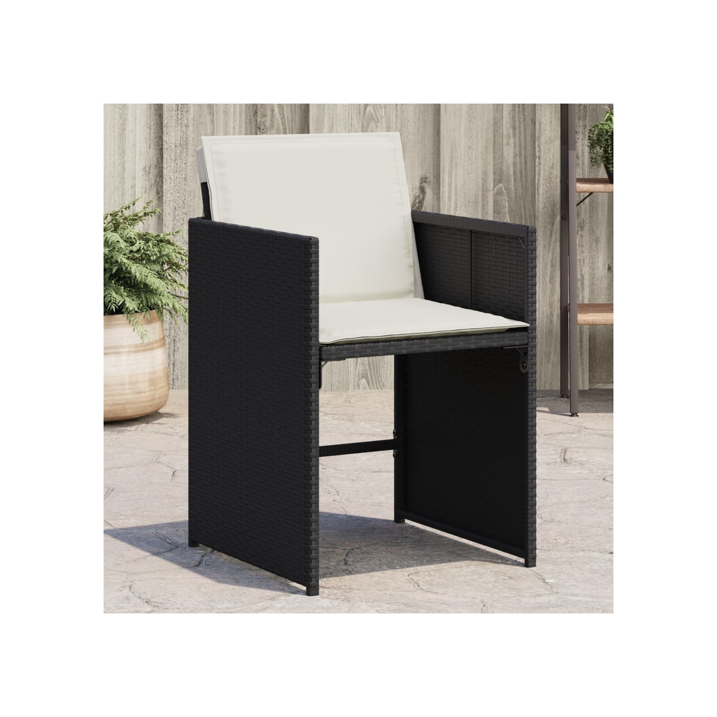 Chaises de jardin lot de 4 avec coussins noir résine tressée