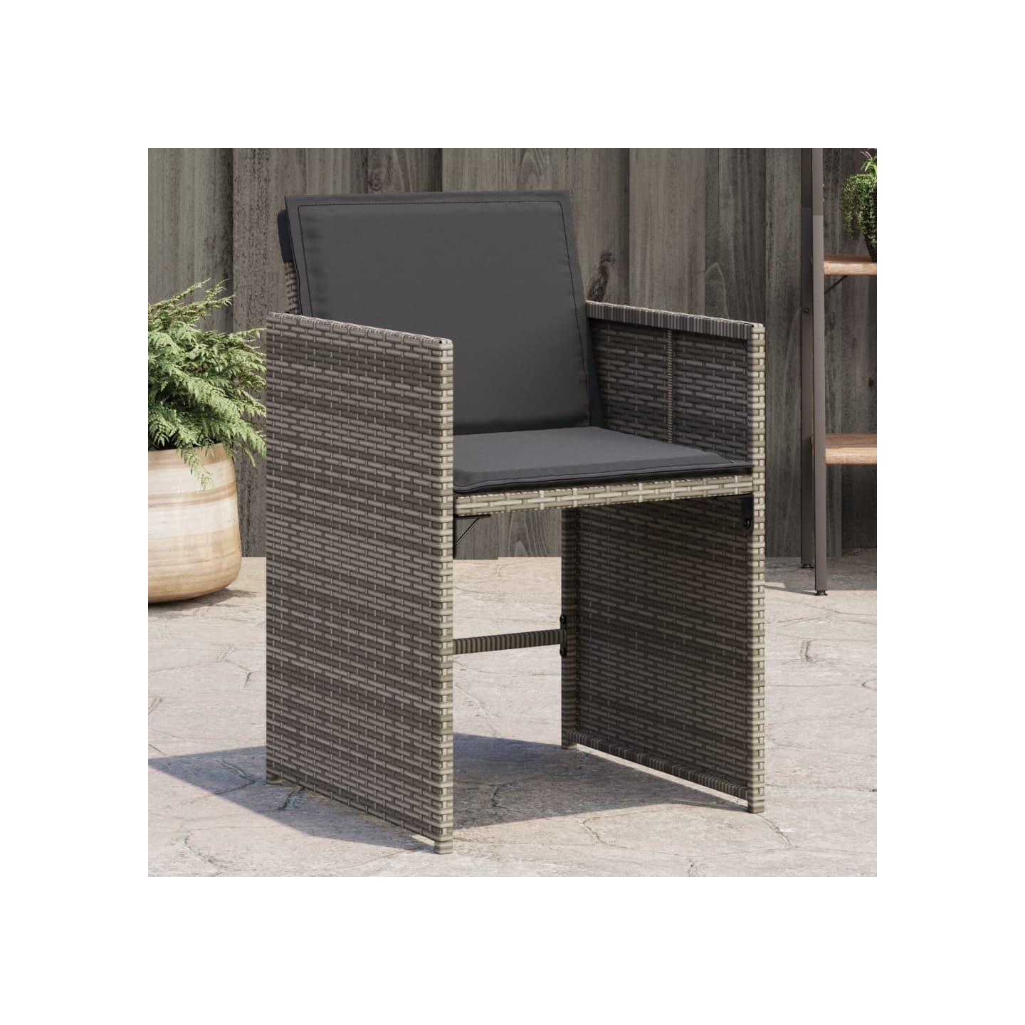 Chaises de jardin avec coussins lot de 4 gris résine tressée