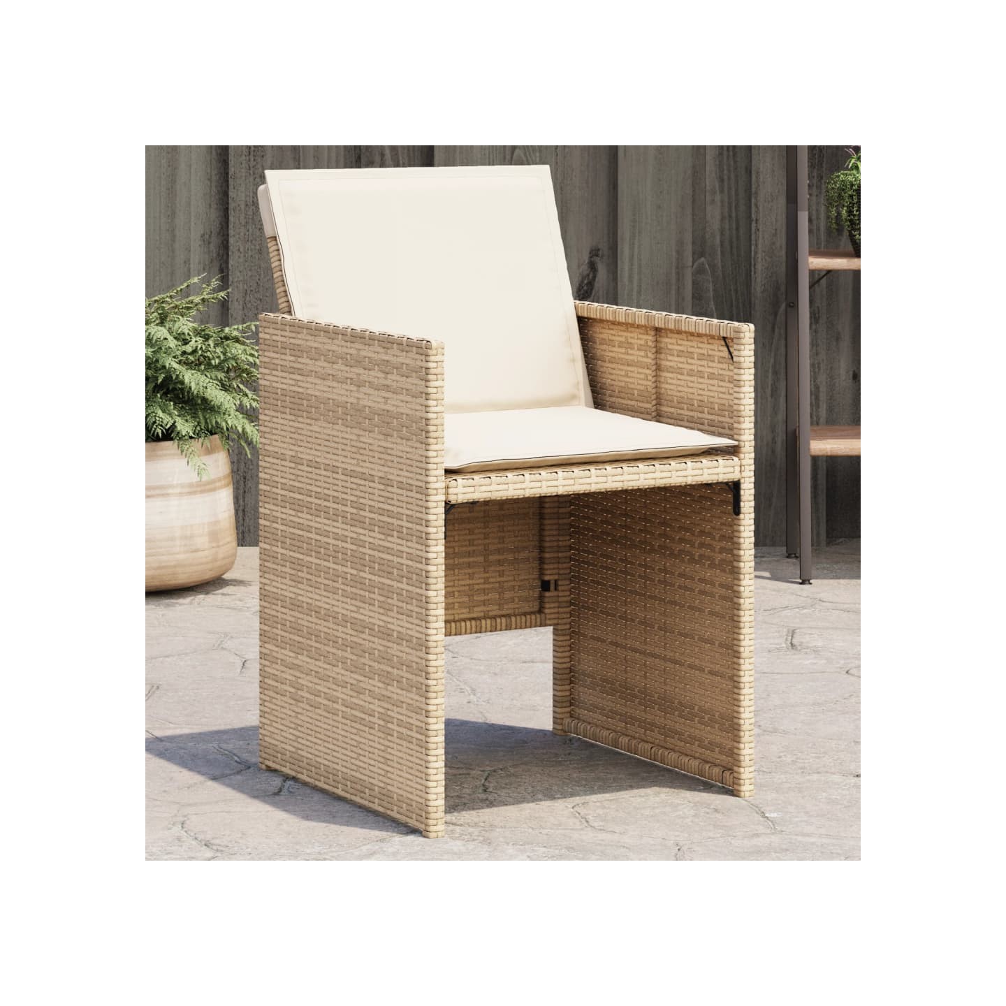 Chaises de jardin avec coussins lot de 4 beige résine tressée