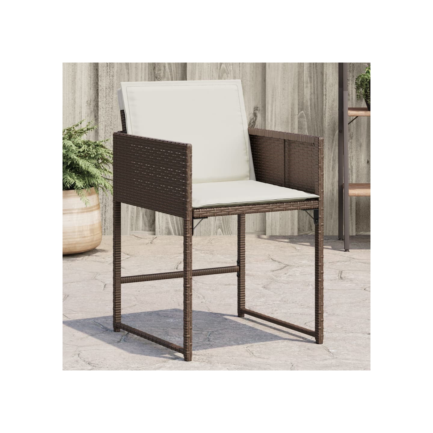 Chaises de jardin avec coussins lot de 4 marron résine tressée