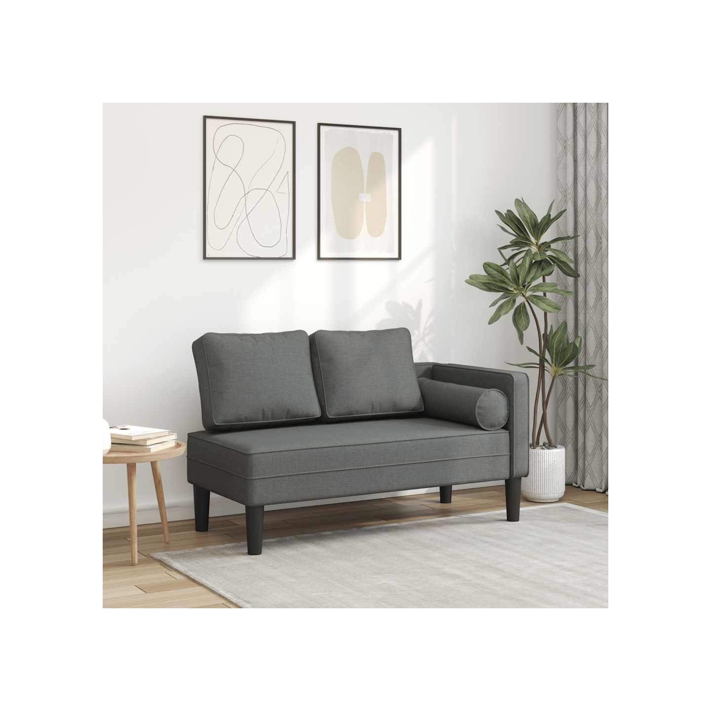 Chaise longue avec coussins gris foncé tissu