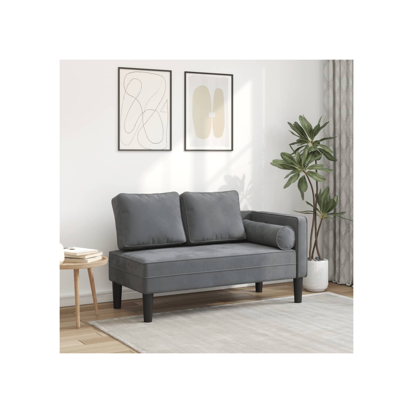 Chaise longue avec coussins gris foncé velours