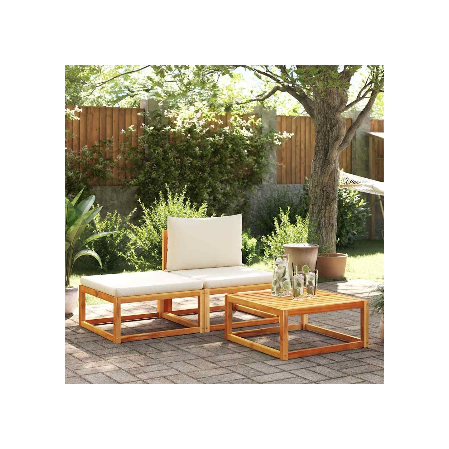 Ensemble de canapés de jardin 3 pcs avec coussins bois d'acacia