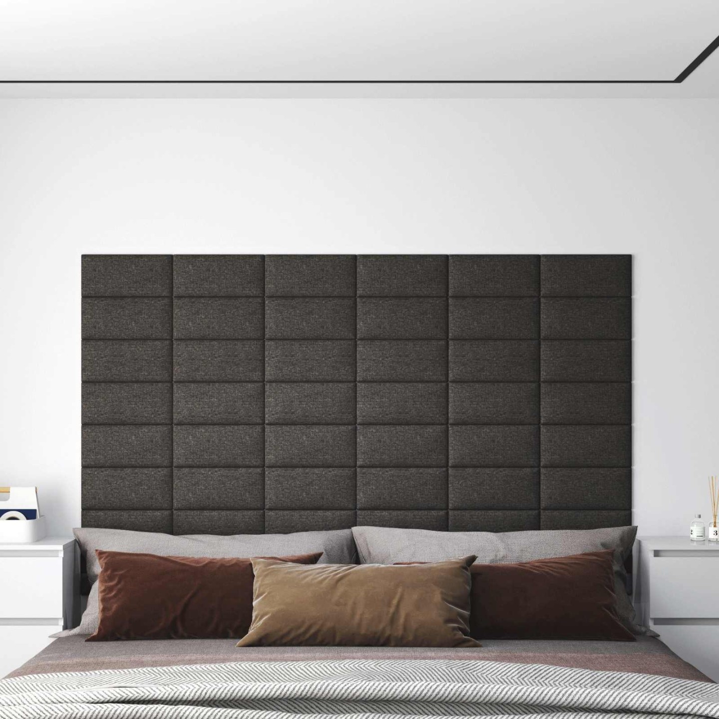 Tête de lit murale 12 pc 30 x 15 cm Gris foncé tissu