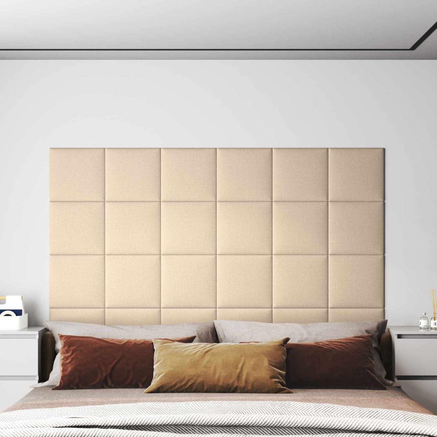 Tête de lit murale 12 pc 30 x 30 cm Crème tissu