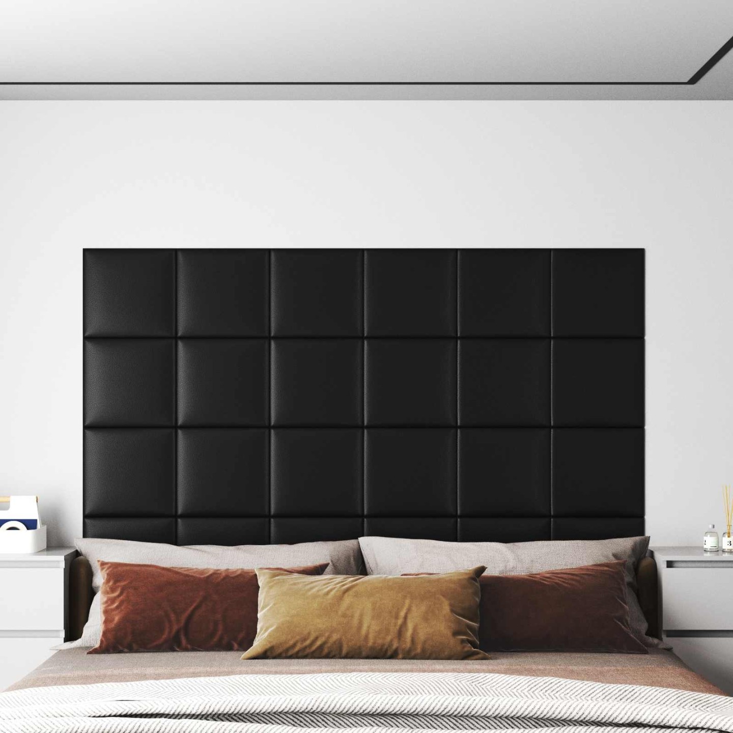 Tête de lit murale 12 pc 30 x 30 cm Noir tissu