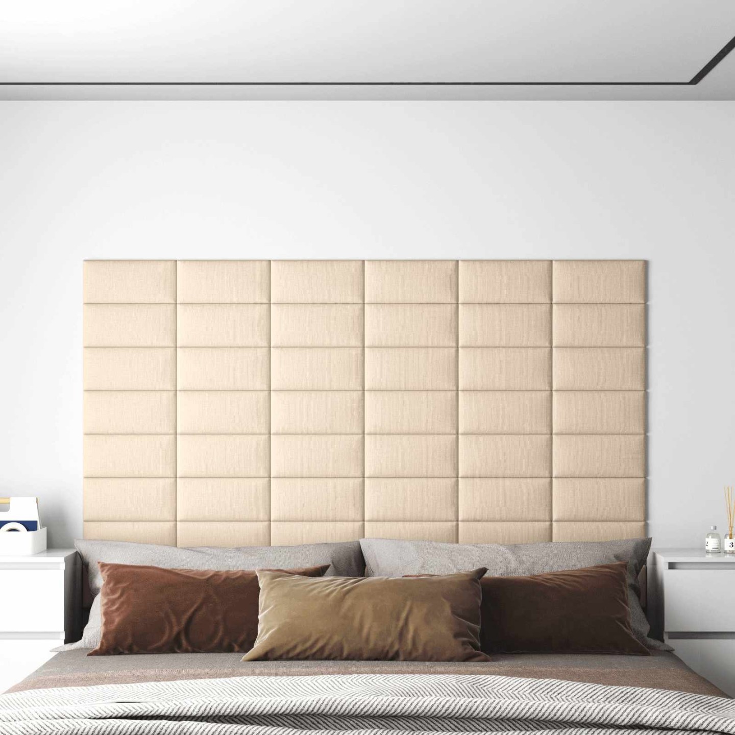 Tête de lit murale 12 pc 30 x 15 cm Crème tissu