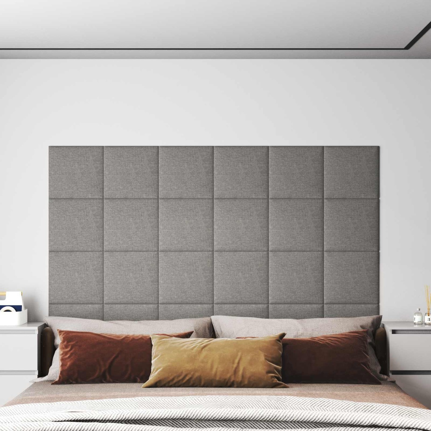 Tête de lit murale 12 pc 30 x 30 cm Gris clair tissu