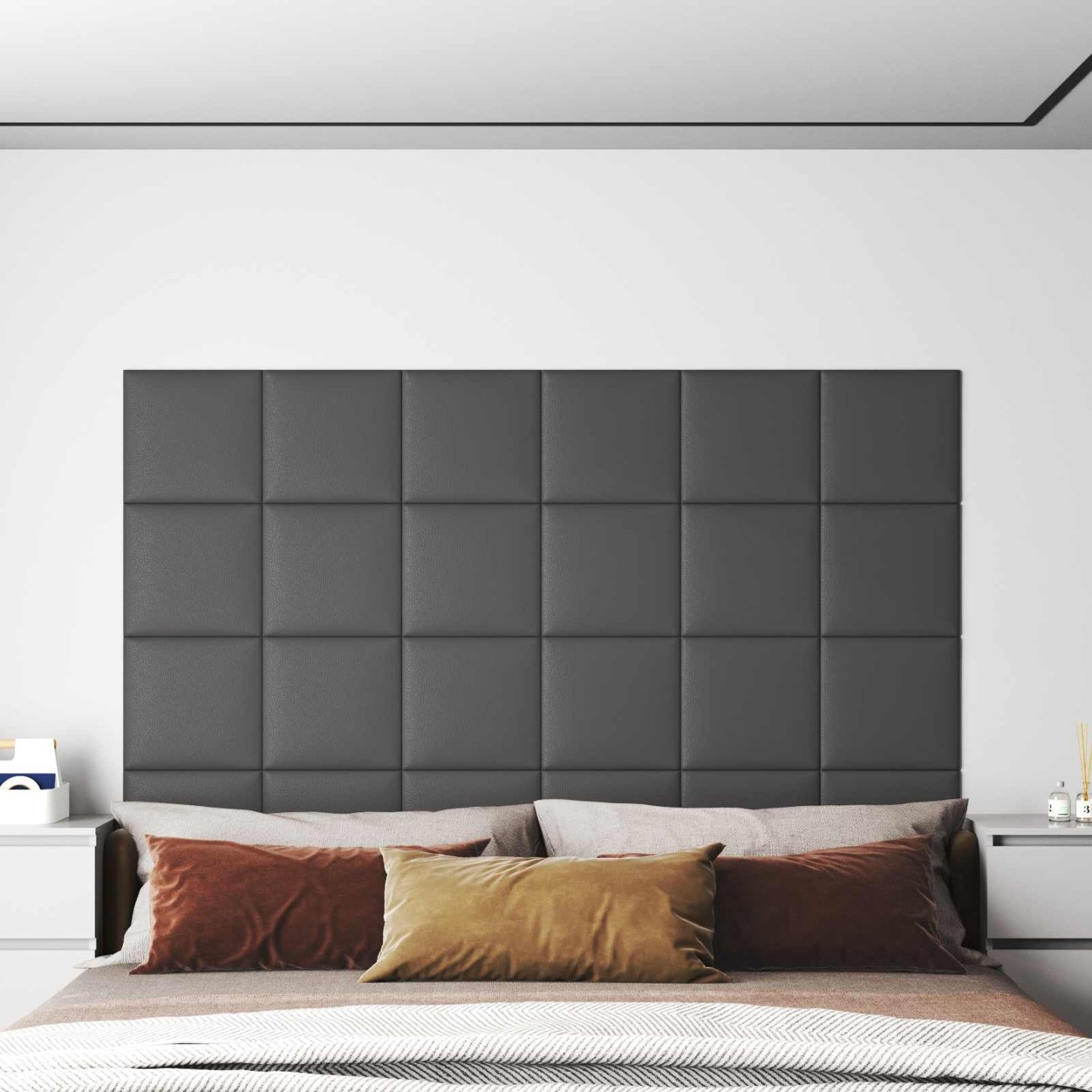 Tête de lit murale 12 pc 30 x 30 cm Gris tissu