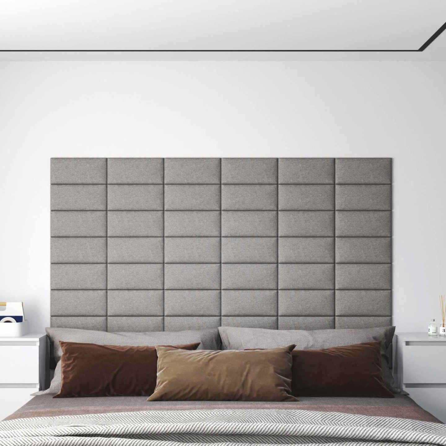 Tête de lit murale 12 pc 30 x 15 cm Gris clair tissu