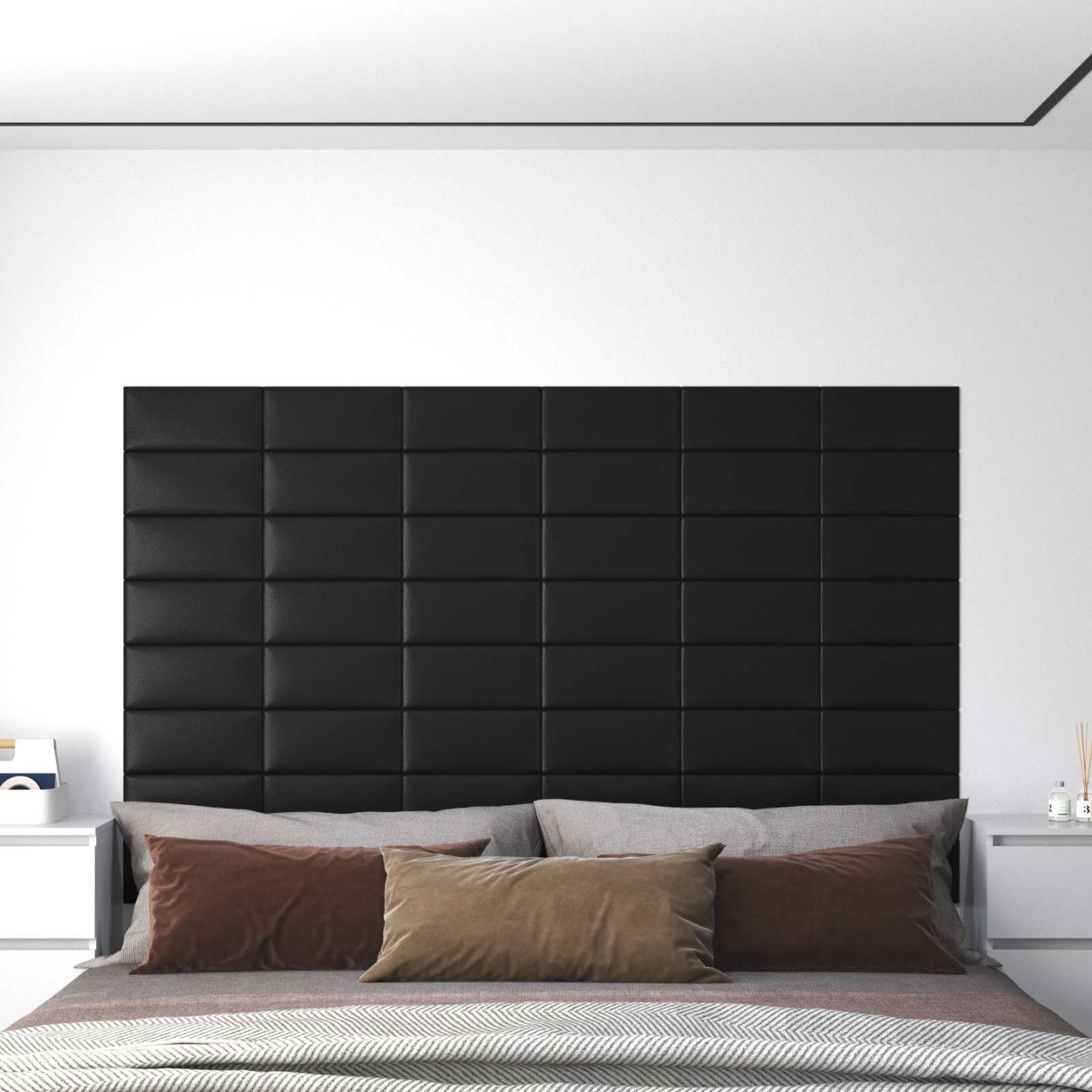 Tête de lit murale 12 pc 30 x 15 cm Noir tissu