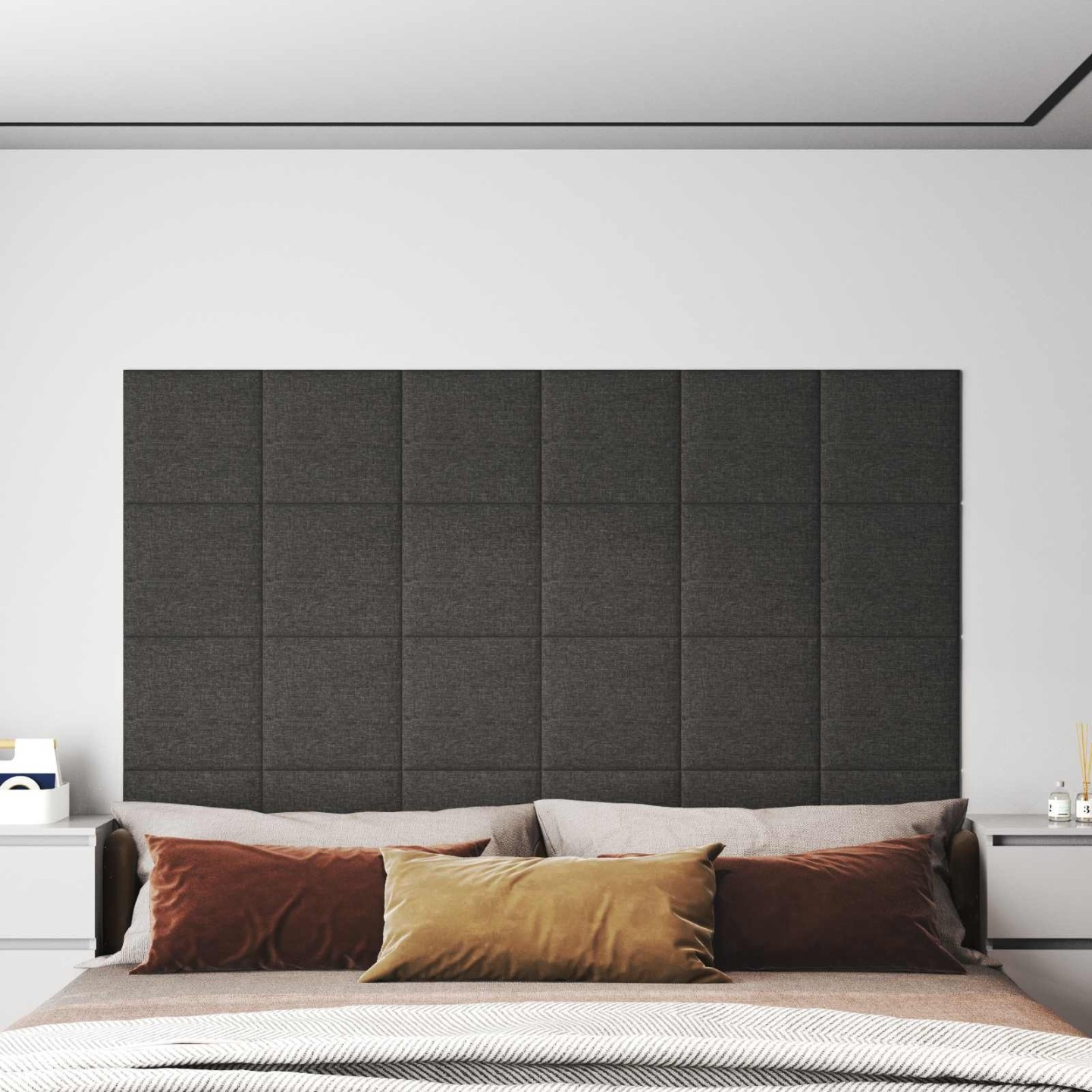 Tête de lit murale 12 pc 30 x 30 cm Gris foncé tissu