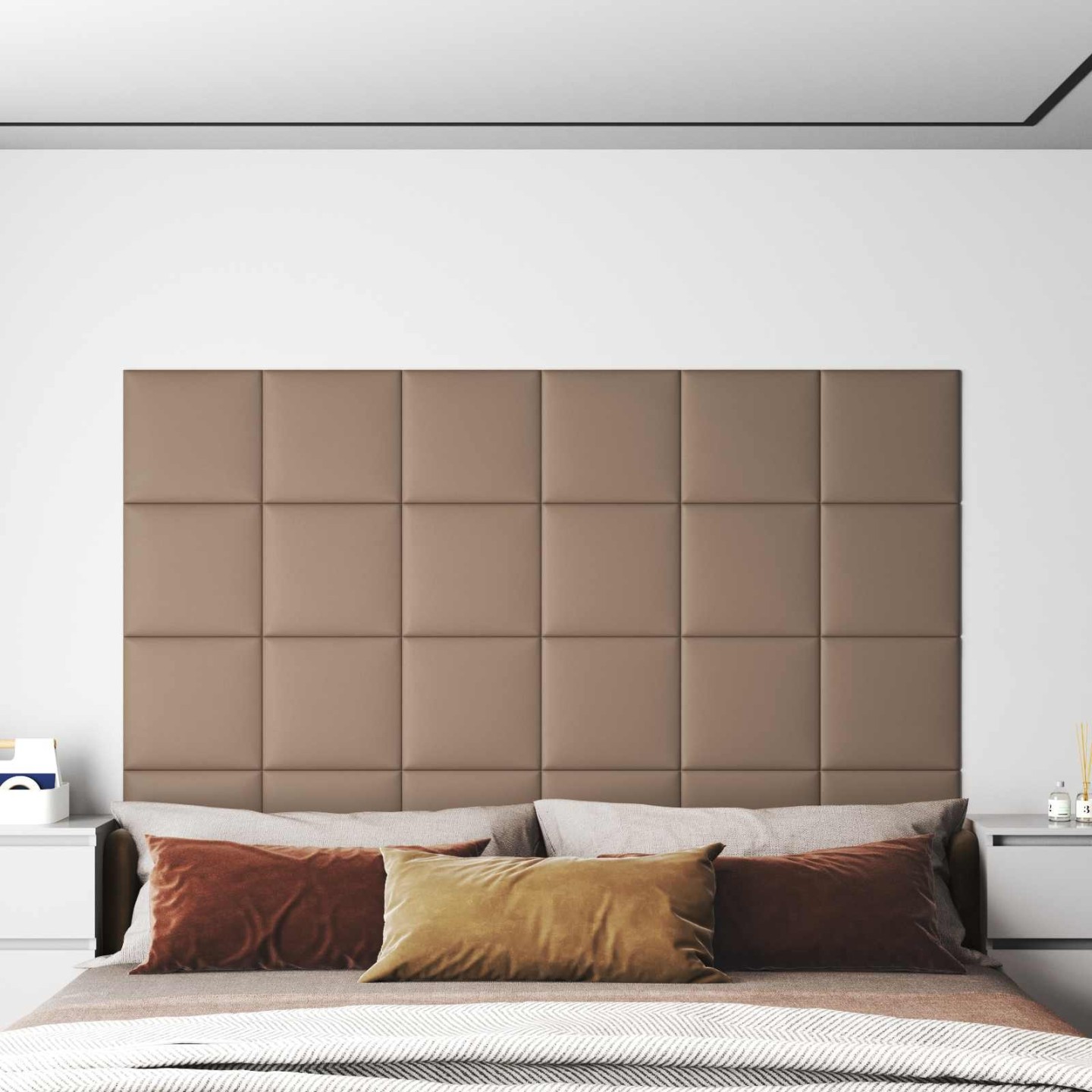 Tête de lit murale 12 pc 30 x 30 cm Cappuccino tissu