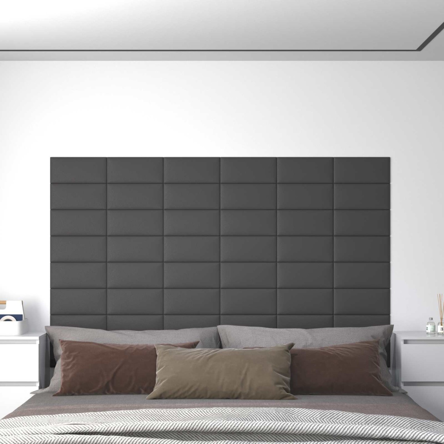 Tête de lit murale 12 pc 30 x 15 cm Gris tissu