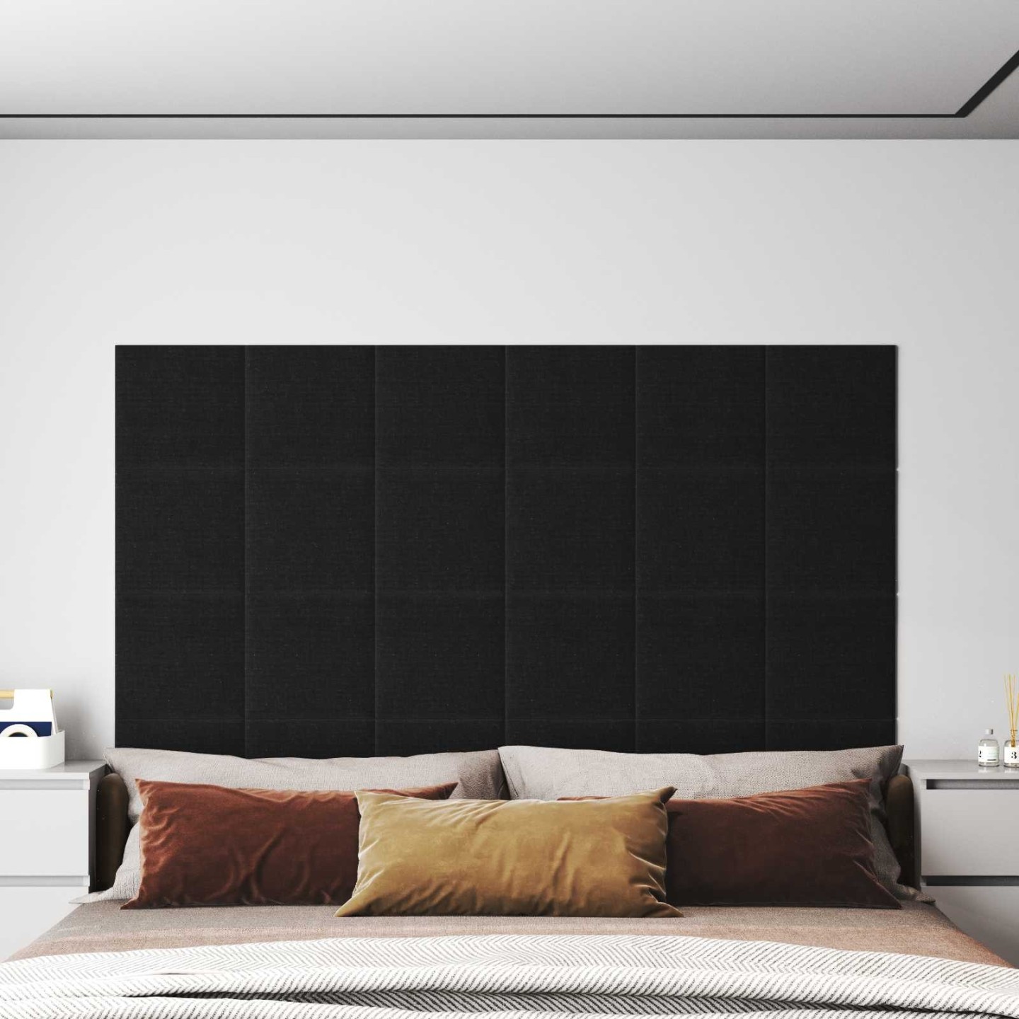 Tête de lit murale 12 pc 30 x 30 cm Noir tissu