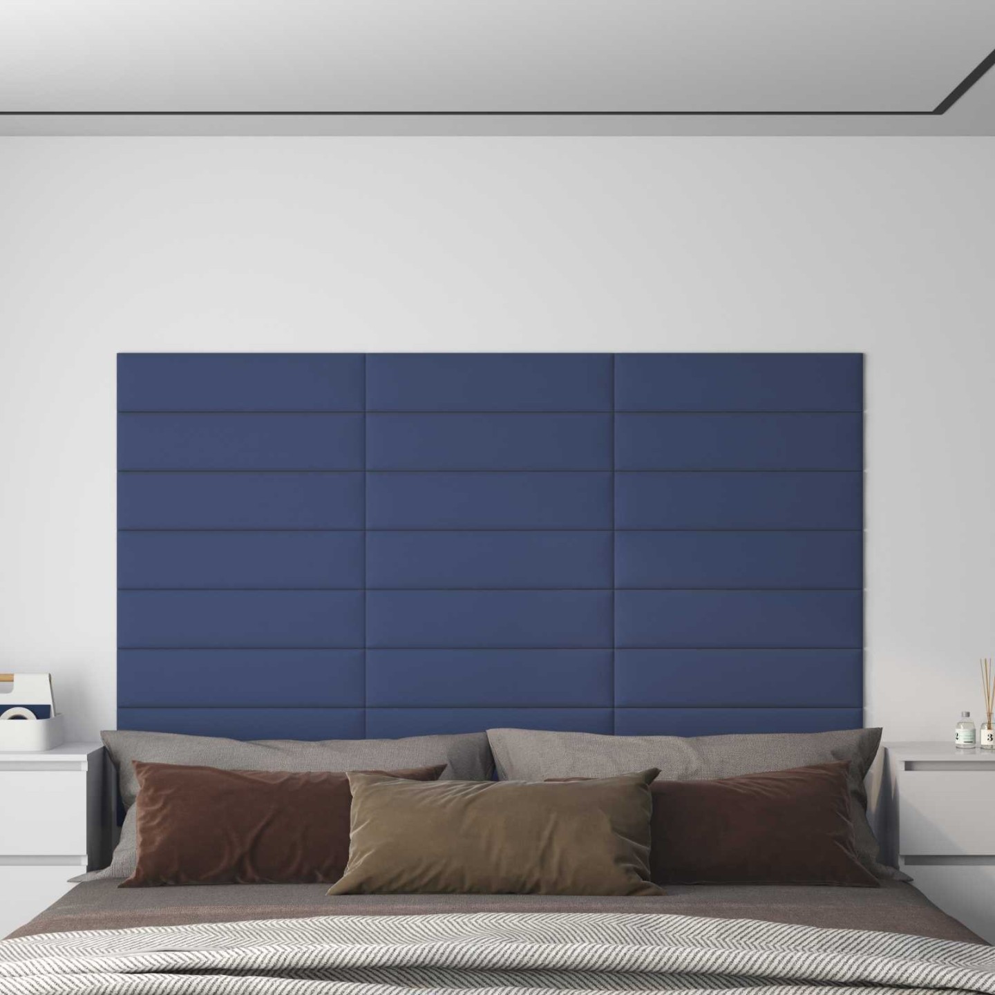 Tête de lit murale 12 pc 60 x 15 cm Bleu tissu