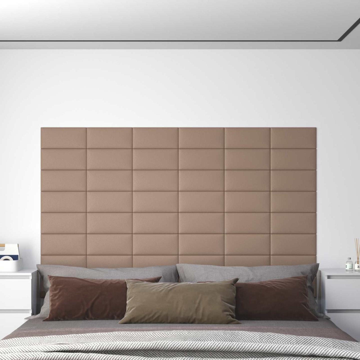 Tête de lit murale 12 pc 30 x 15 cm Cappuccino tissu