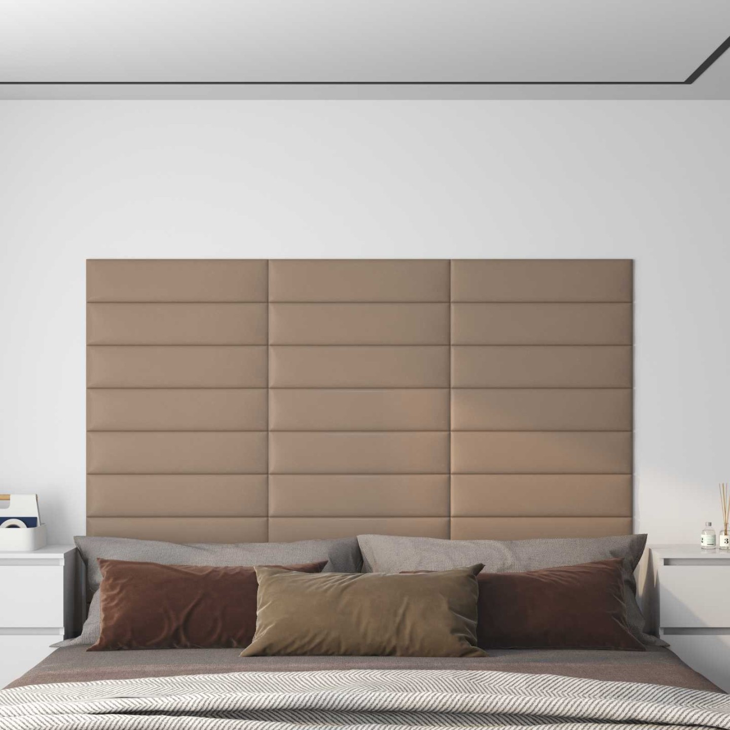 Tête de lit murale 12 pc 60 x 15 cm Cappuccino tissu