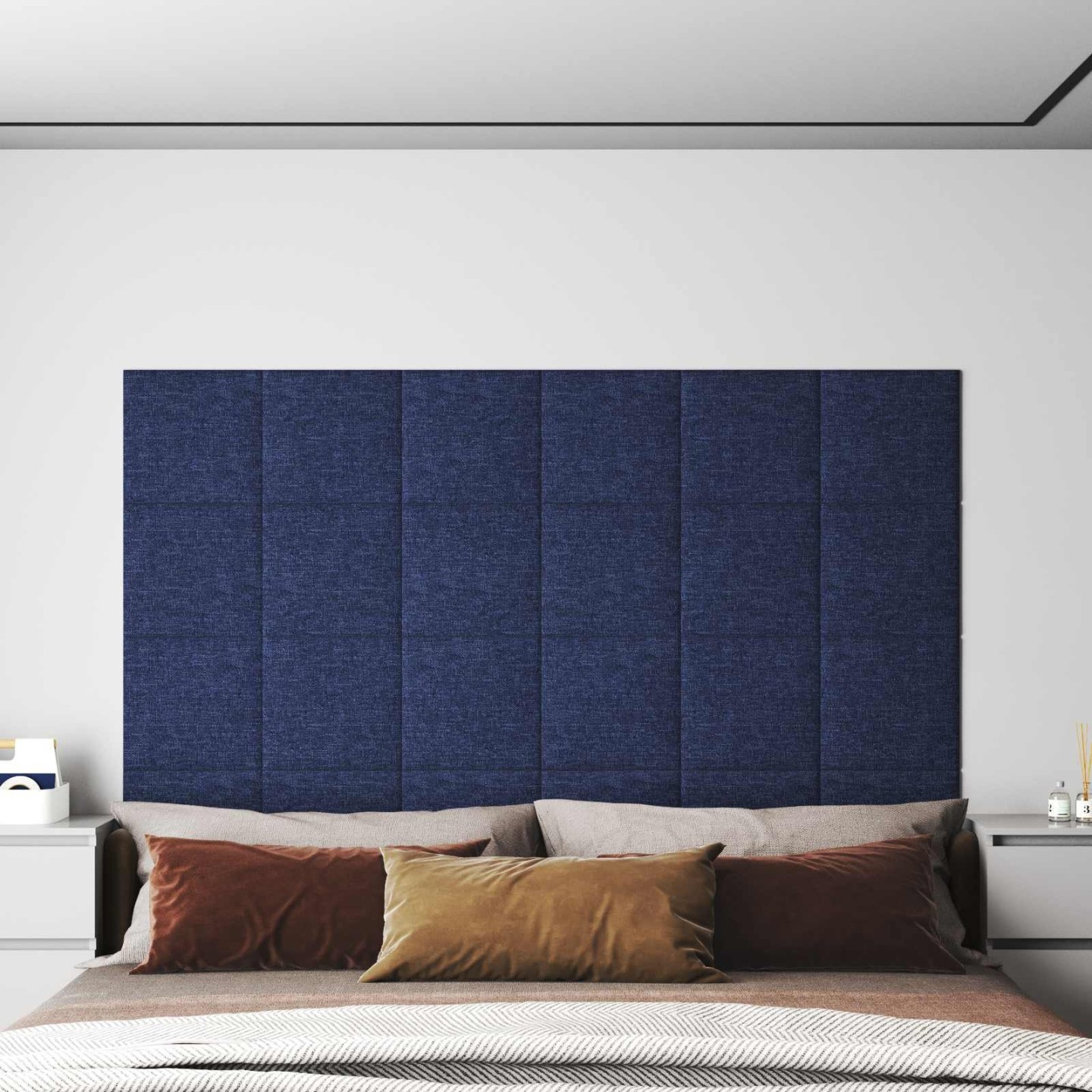 Tête de lit murale 12 pc 30 x 30 cm Bleu tissu