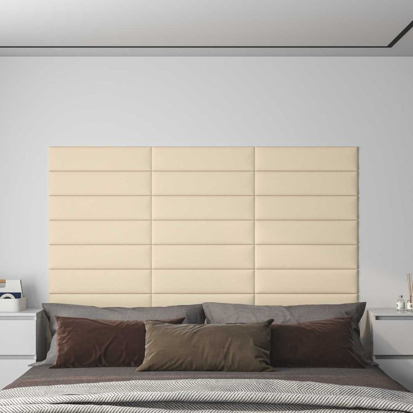 Tête de lit murale 12 pc 60 x 15 cm Crème tissu