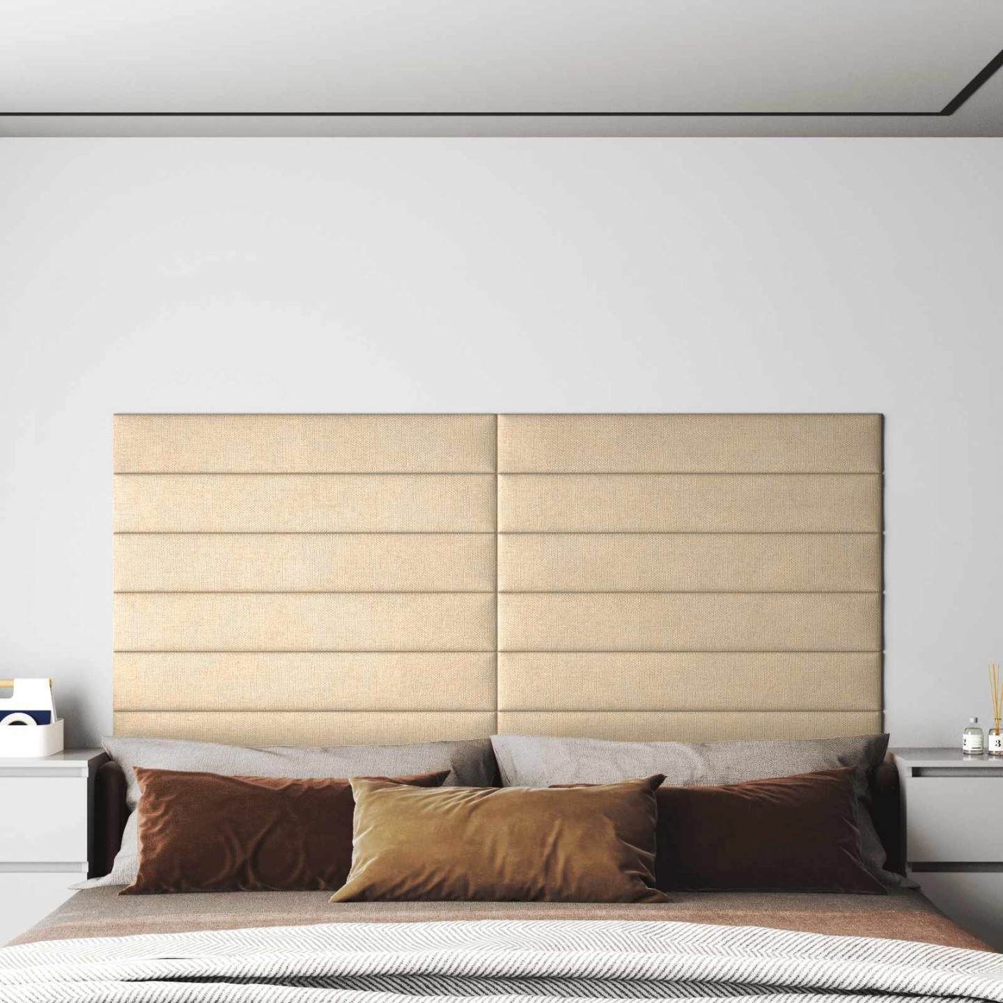 Tête de lit murale 12 pc 90 x 15 cm Crème tissu