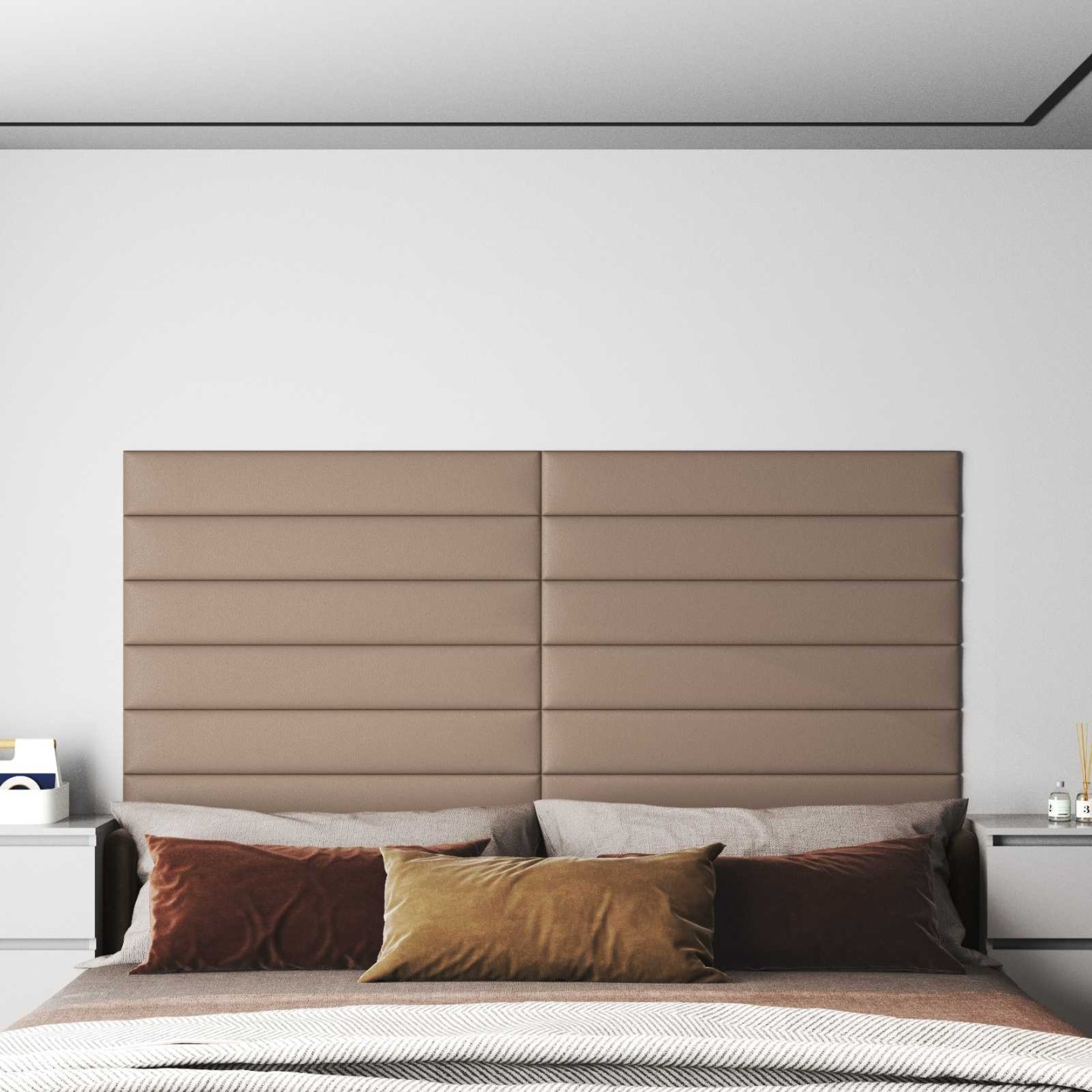 Tête de lit murale 12 pc 90 x 15 cm Cappuccino tissu