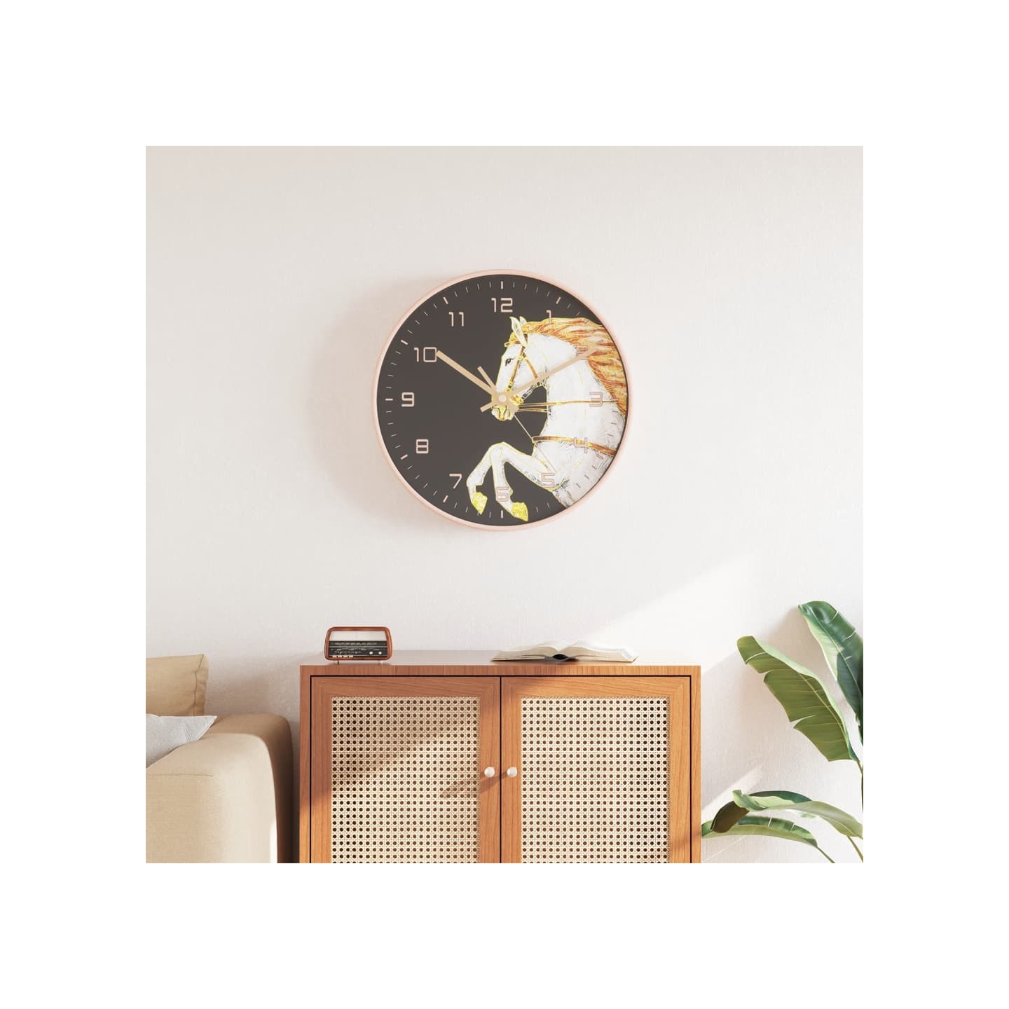 Horloge murale doré et blanc Ø29,5 cm polystyrène et verre