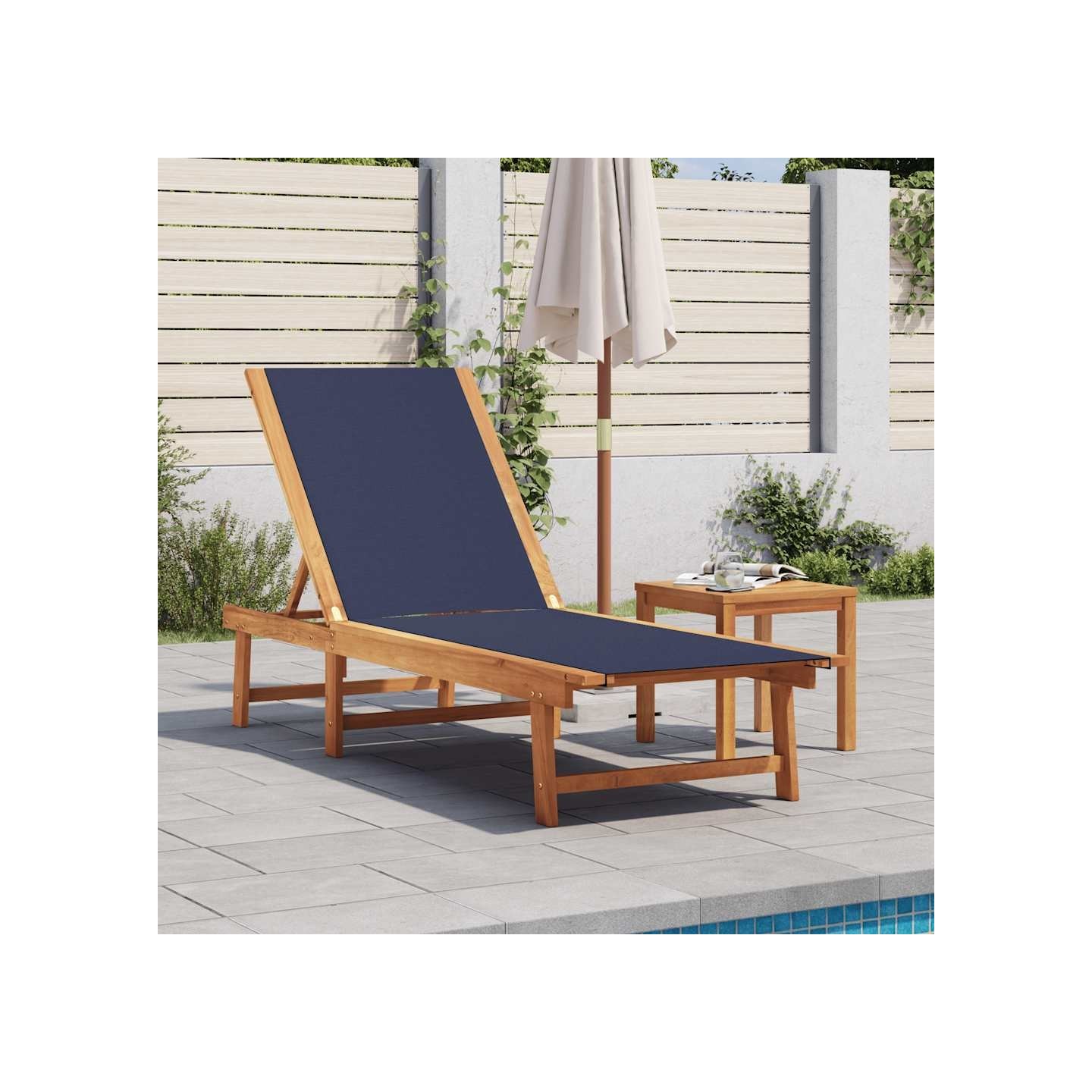 Chaise longue bleu bois d'acacia solide et textilène
