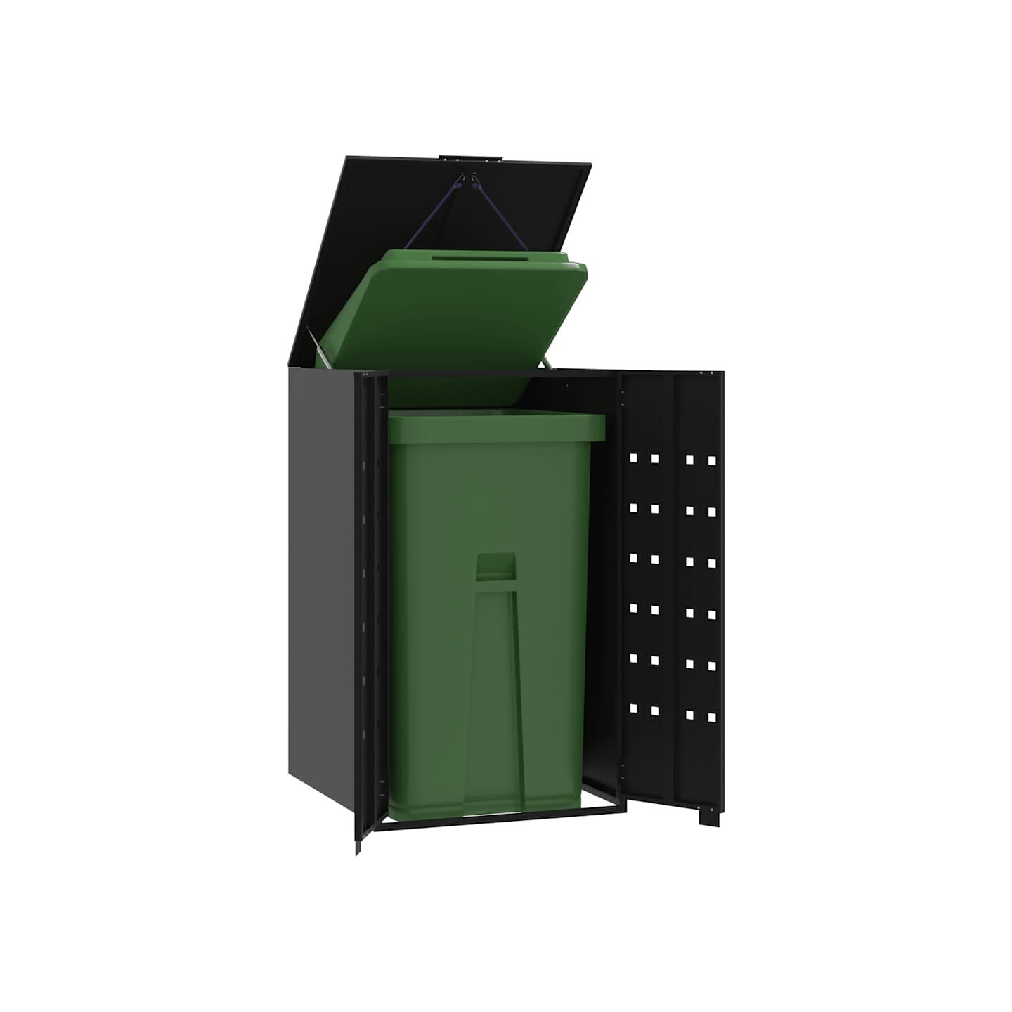 Rangement à roulettes pour poubelles pour bac unique noir acier