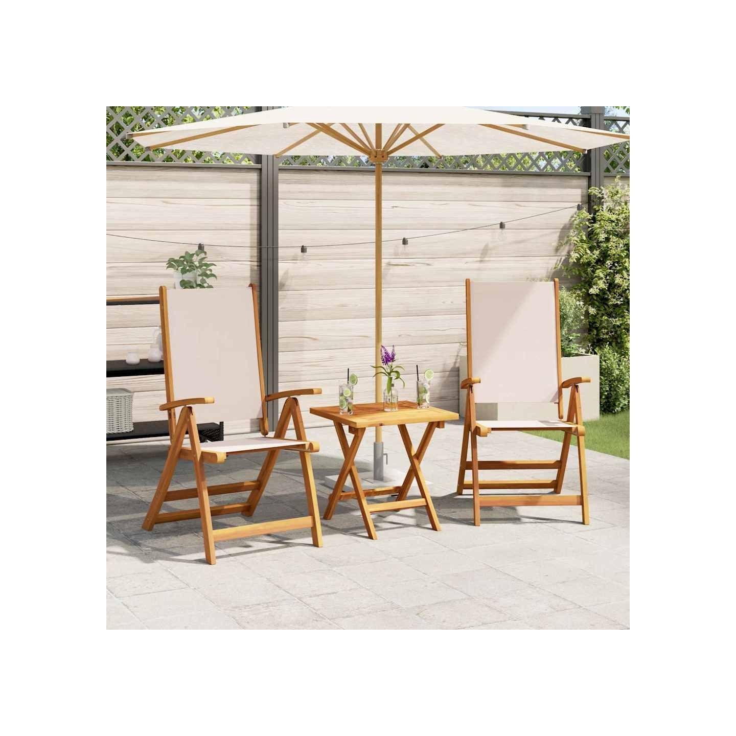 Chaises pliantes 2 pièces en bois massif d'acacia et textilène