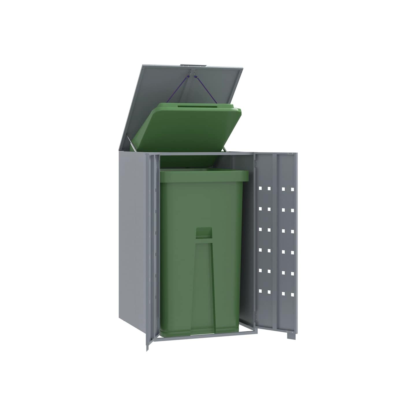 Rangement à roulettes pour poubelles pour bac unique gris acier