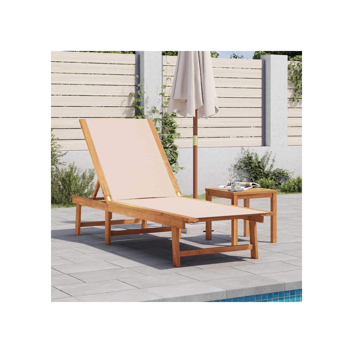 Chaise longue crème bois d'acacia solide et textilène