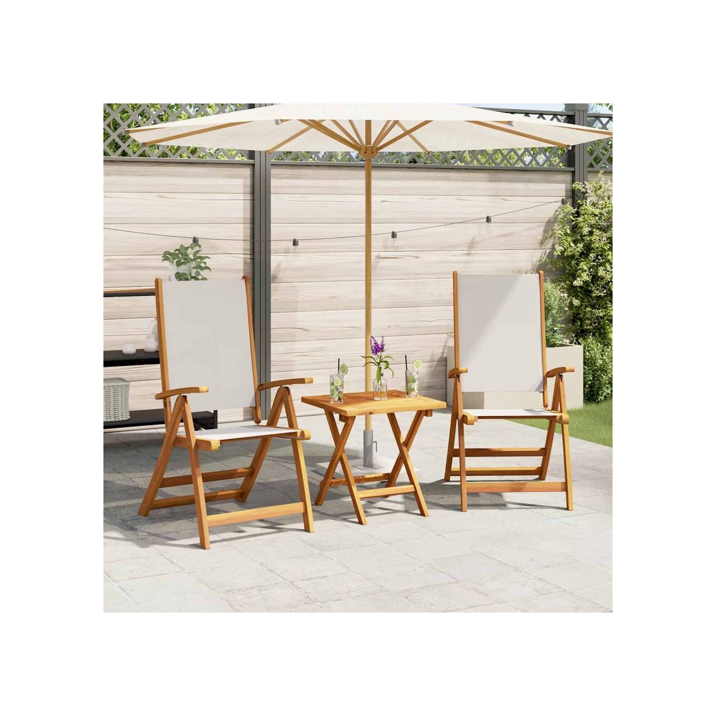 Chaises pliantes 2 pièces en bois massif d'acacia et textilène
