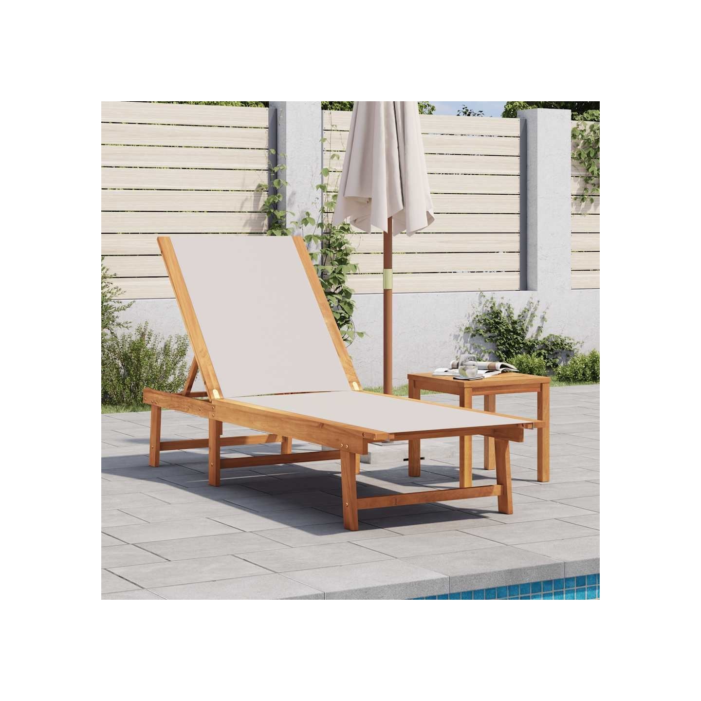 Chaise longue gris bois d'acacia solide et textilène