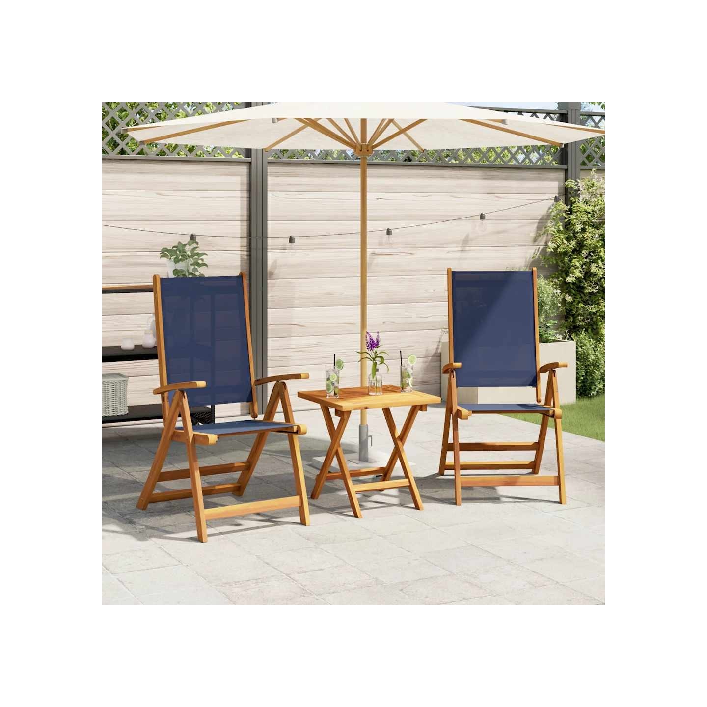 Chaises pliantes 2 pièces en bois massif d'acacia et textilène