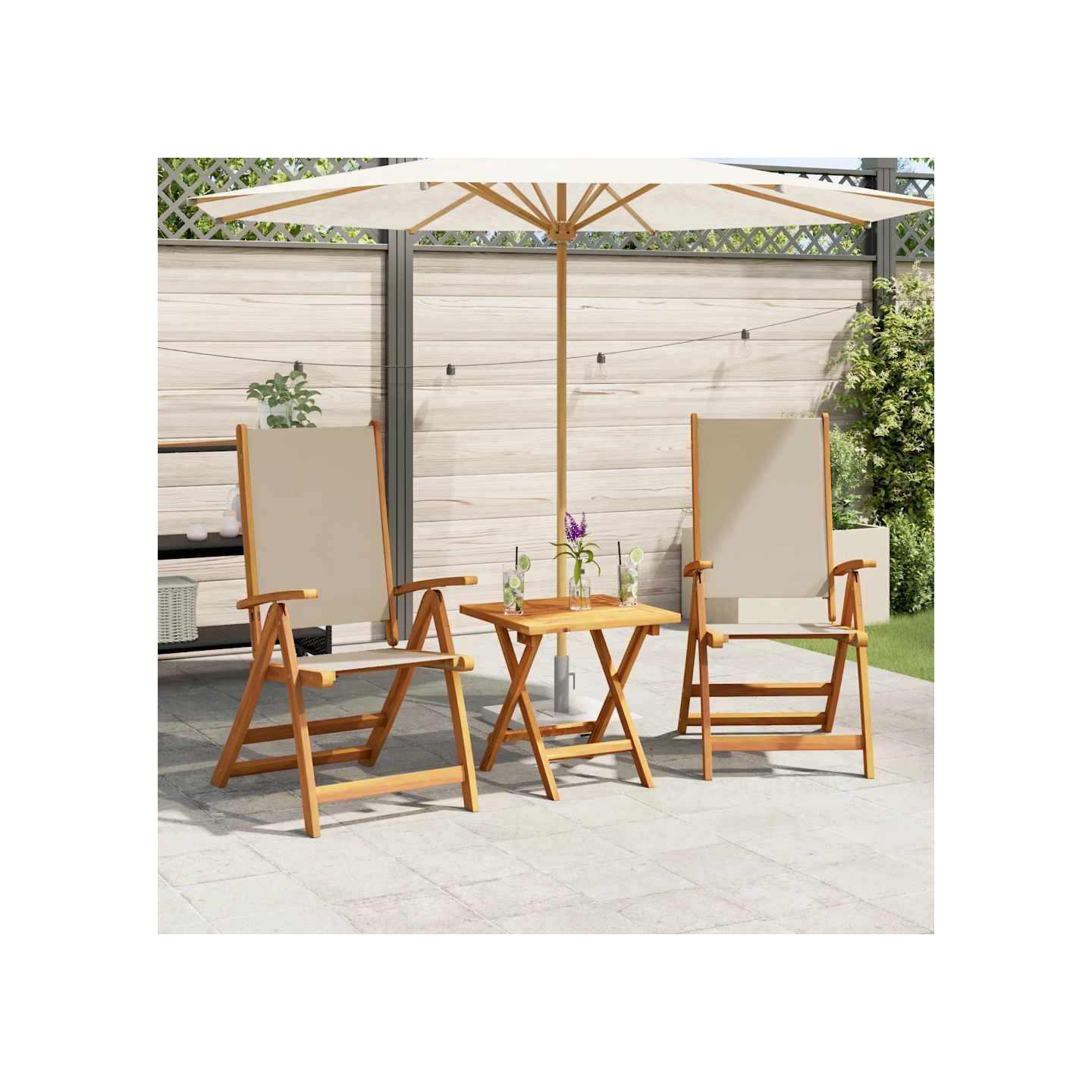 Chaises pliantes 2 pièces en bois massif d'acacia et textilène