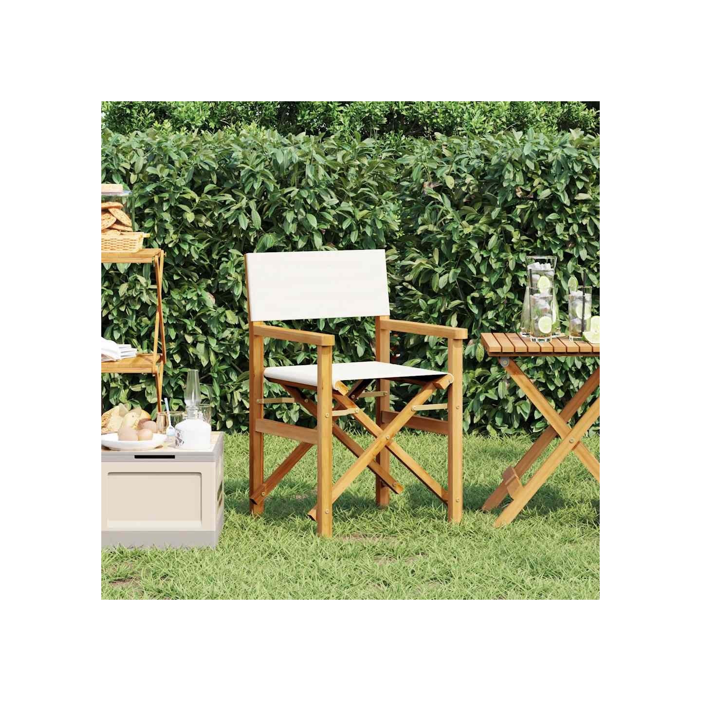 Chaise de metteur en scène pliante crème bois teck massif