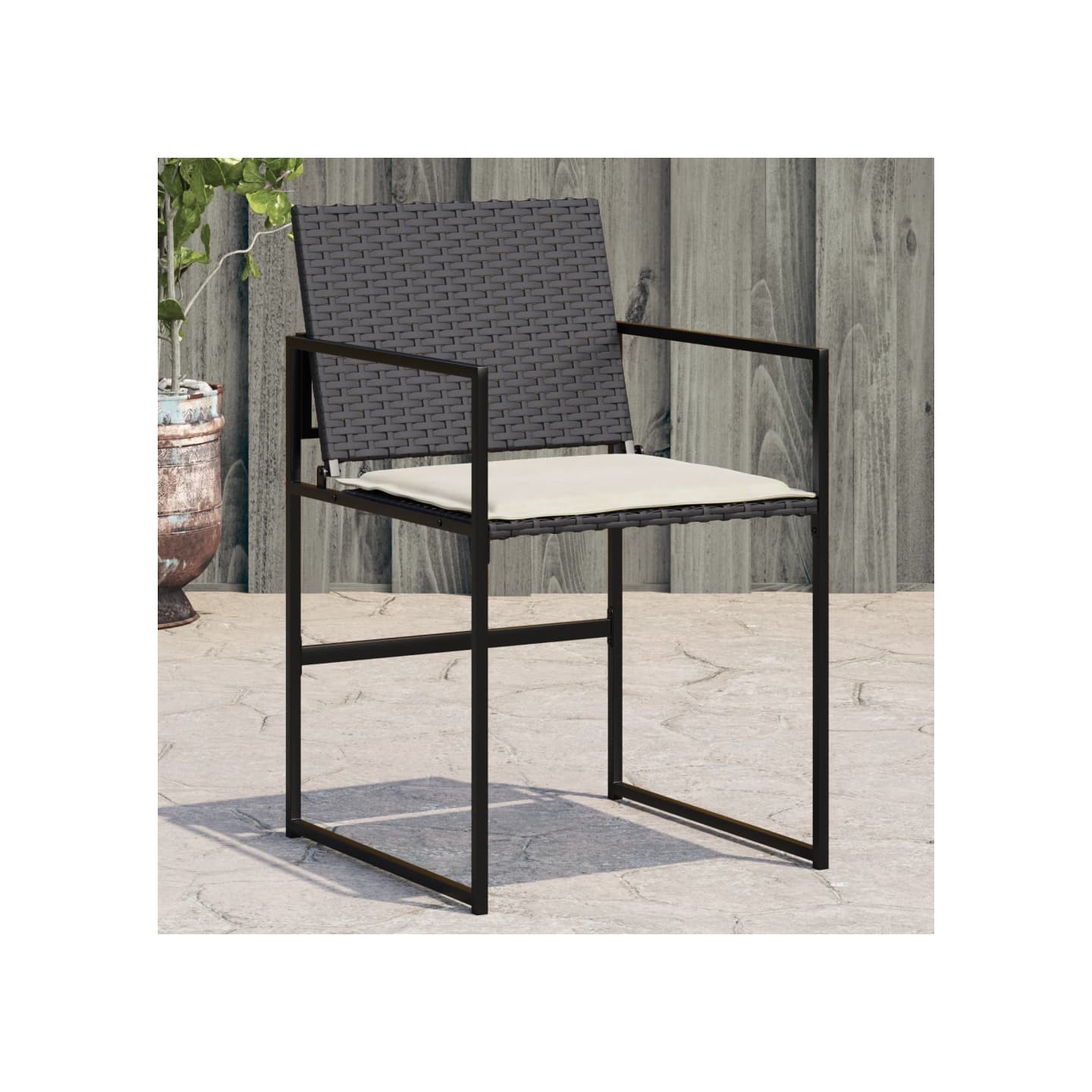 Chaises de jardin lot de 4 avec coussins noir résine tressée