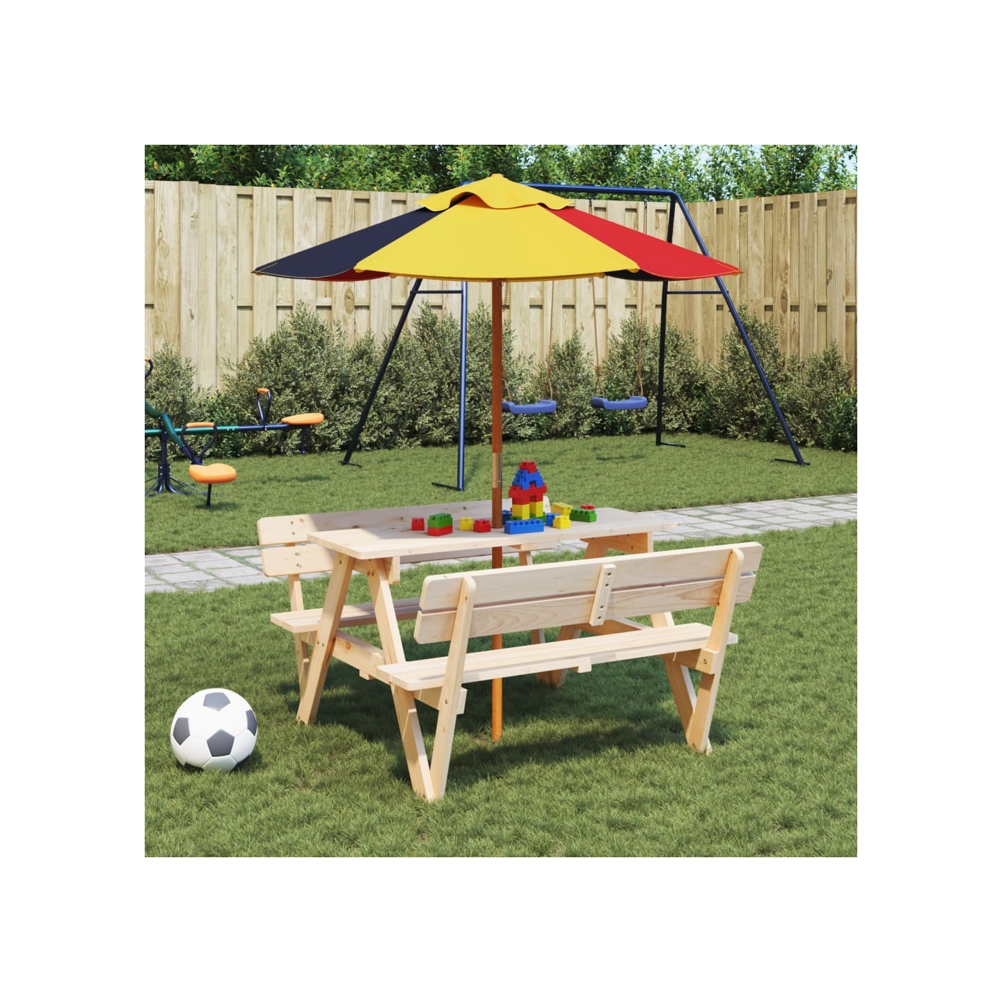 Parasol de jardin pour enfants avec poteau en bois Ø120x140 cm