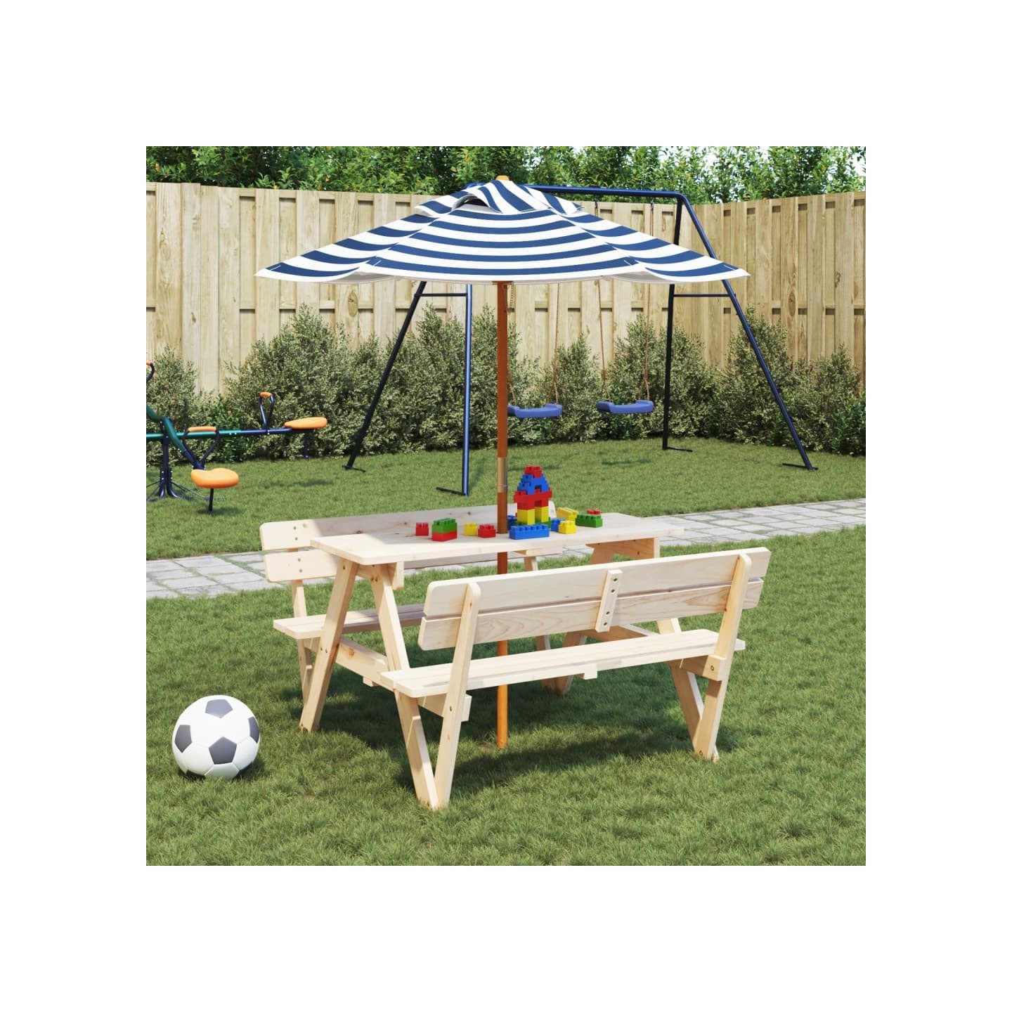 Parasol de jardin pour enfants avec poteau en bois Ø120x140 cm