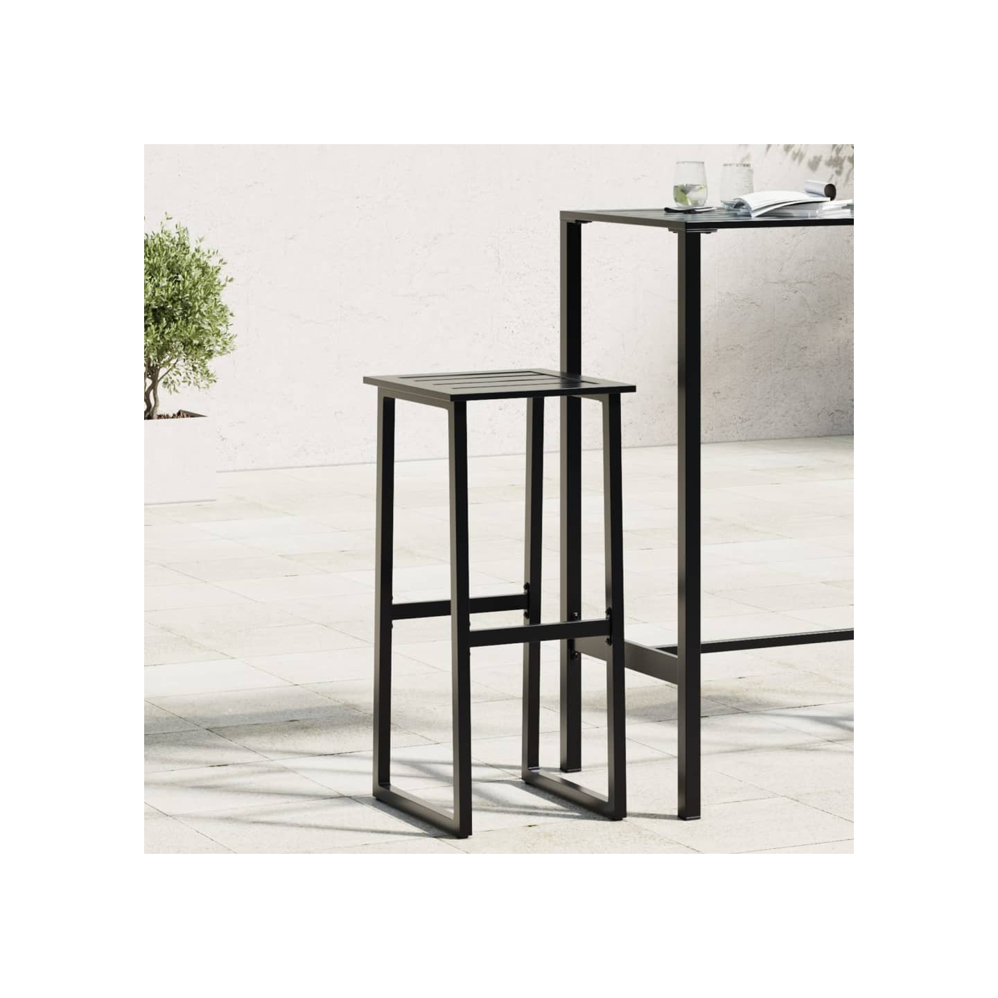 Tabourets de bar lot de 2 noir acier enduit de poudre