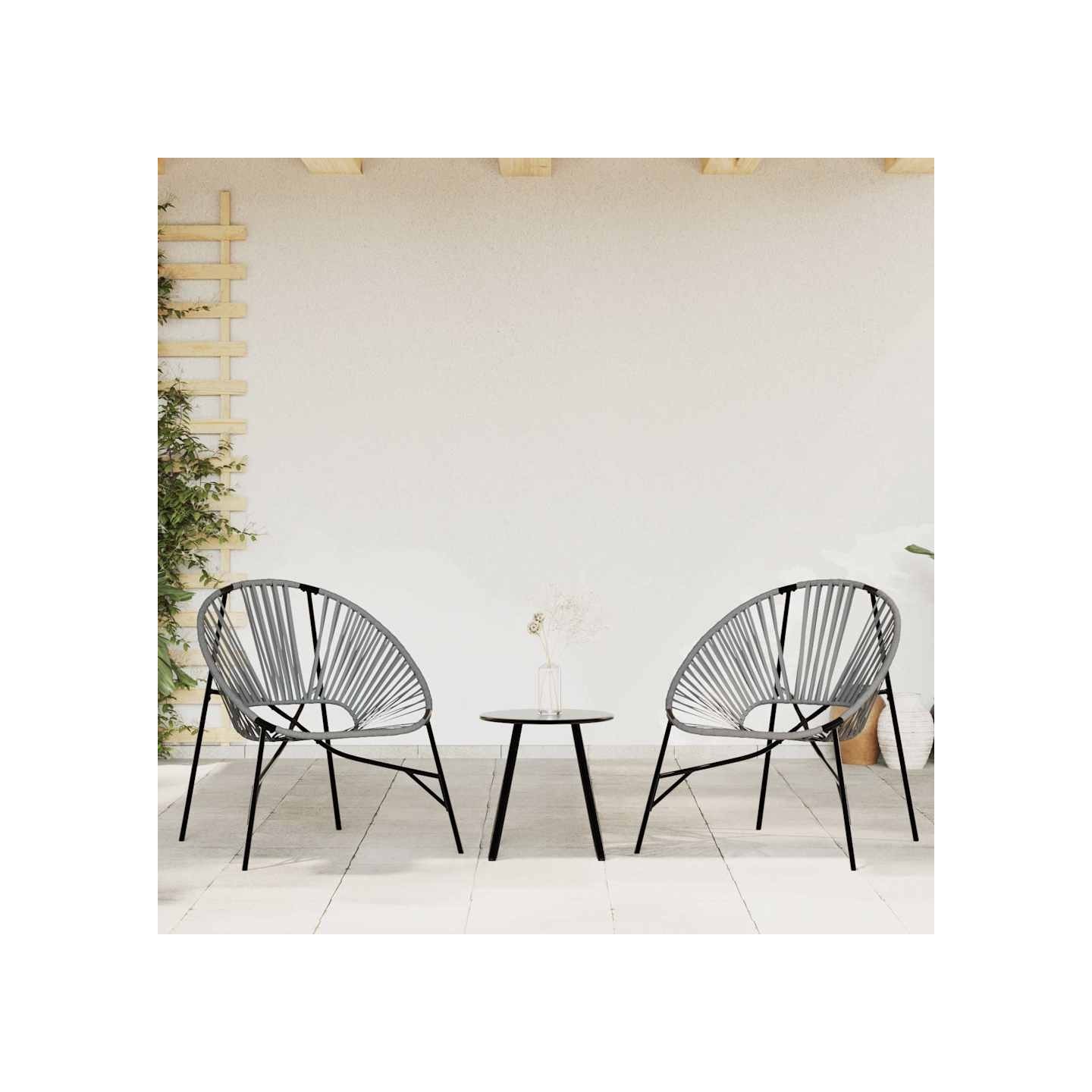 Lot de 3 Chaise de jardin noir et gris clair résine tressée