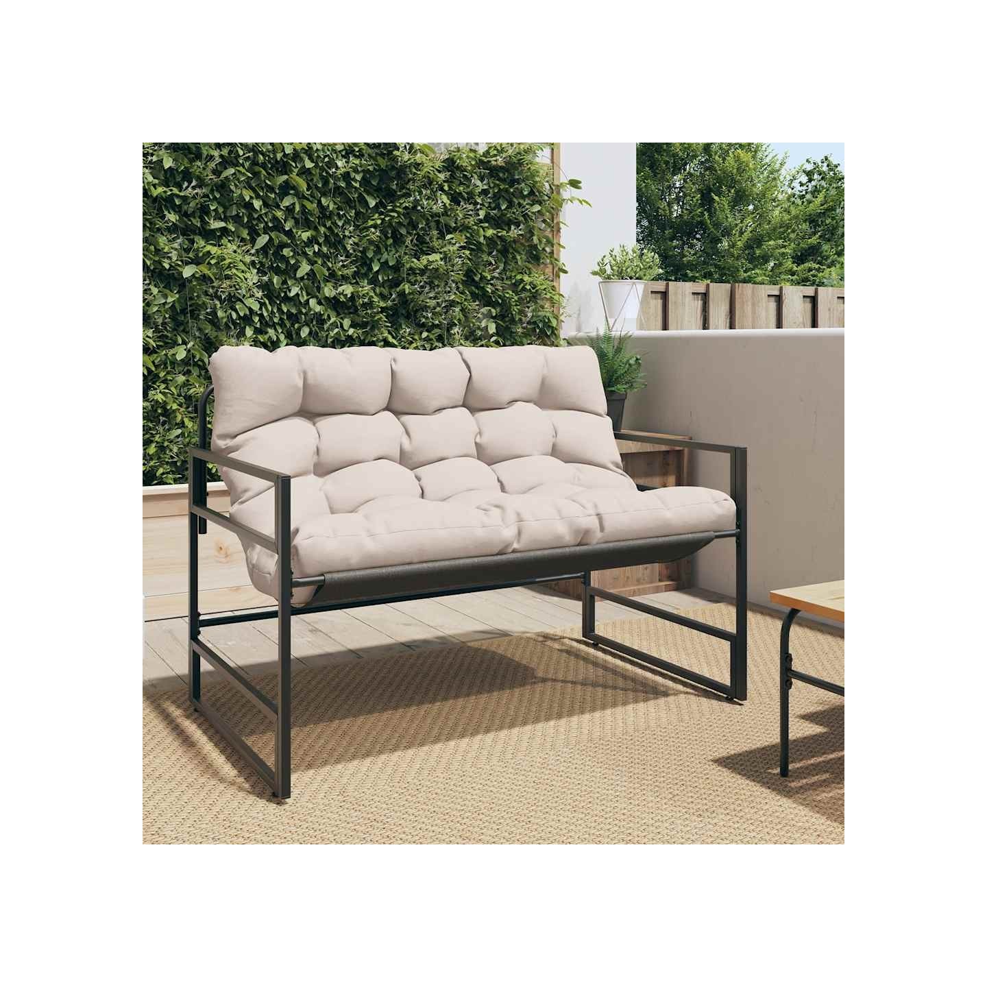 Banc de jardin avec coussin taupe 113 cm acier